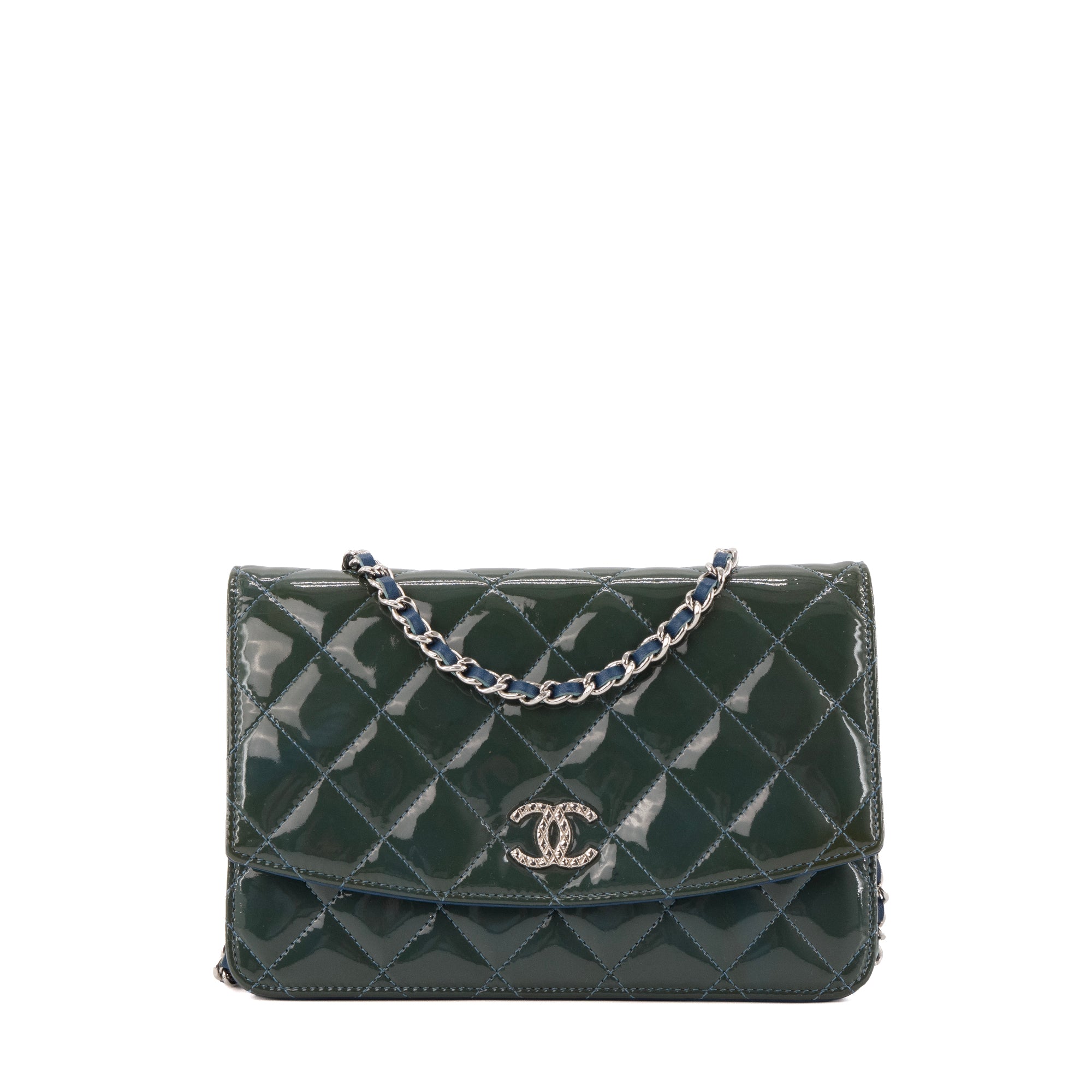CHANEL - Sac à bandoulière Wallet On Chain Chanel en cuir kaki verni