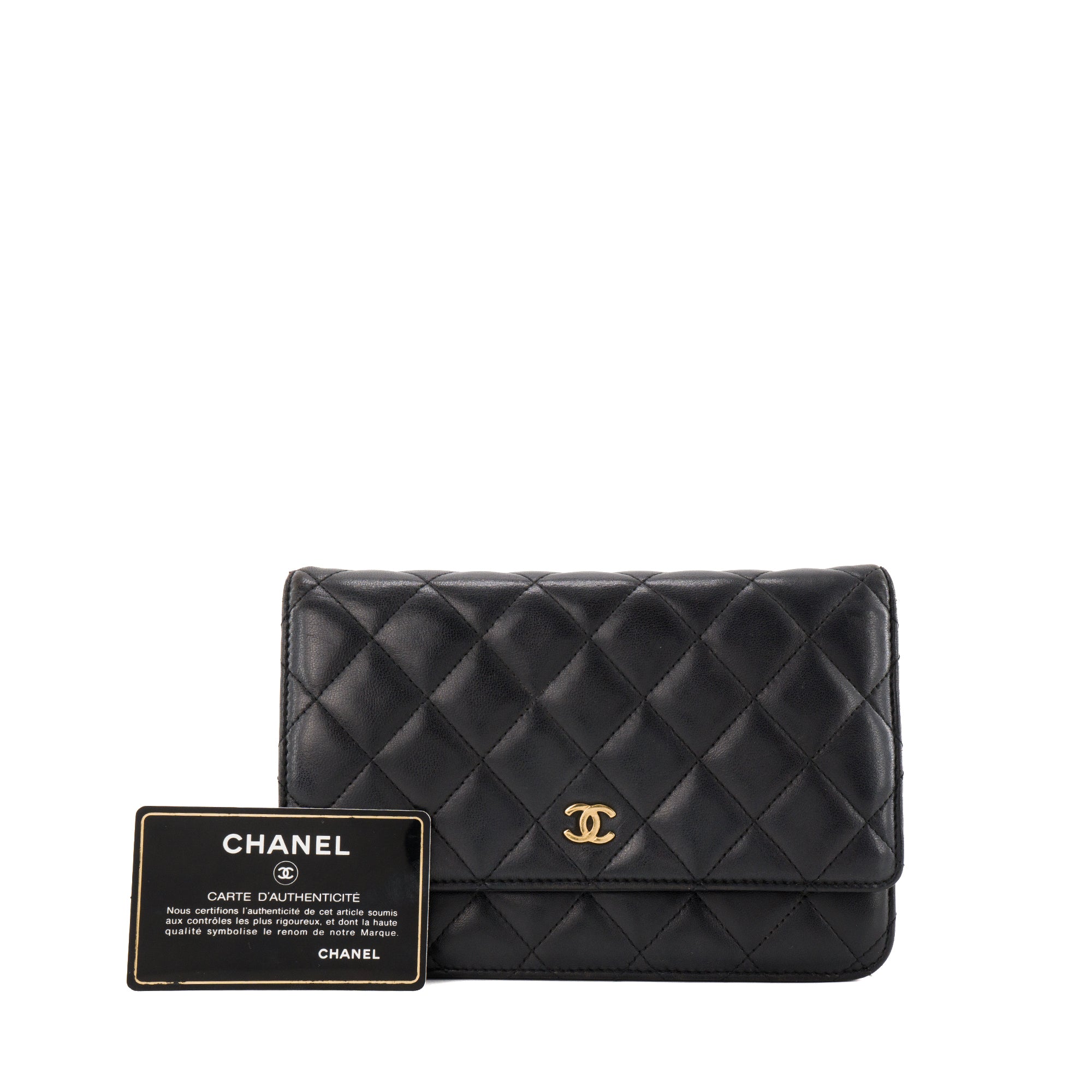 CHANEL - Sac à bandoulière Wallet on Chain Chanel en cuir lisse noir