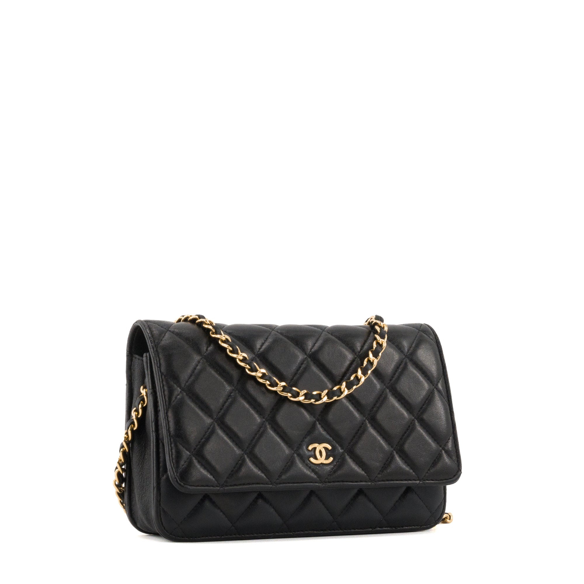CHANEL - Sac à bandoulière Wallet on Chain Chanel en cuir lisse noir