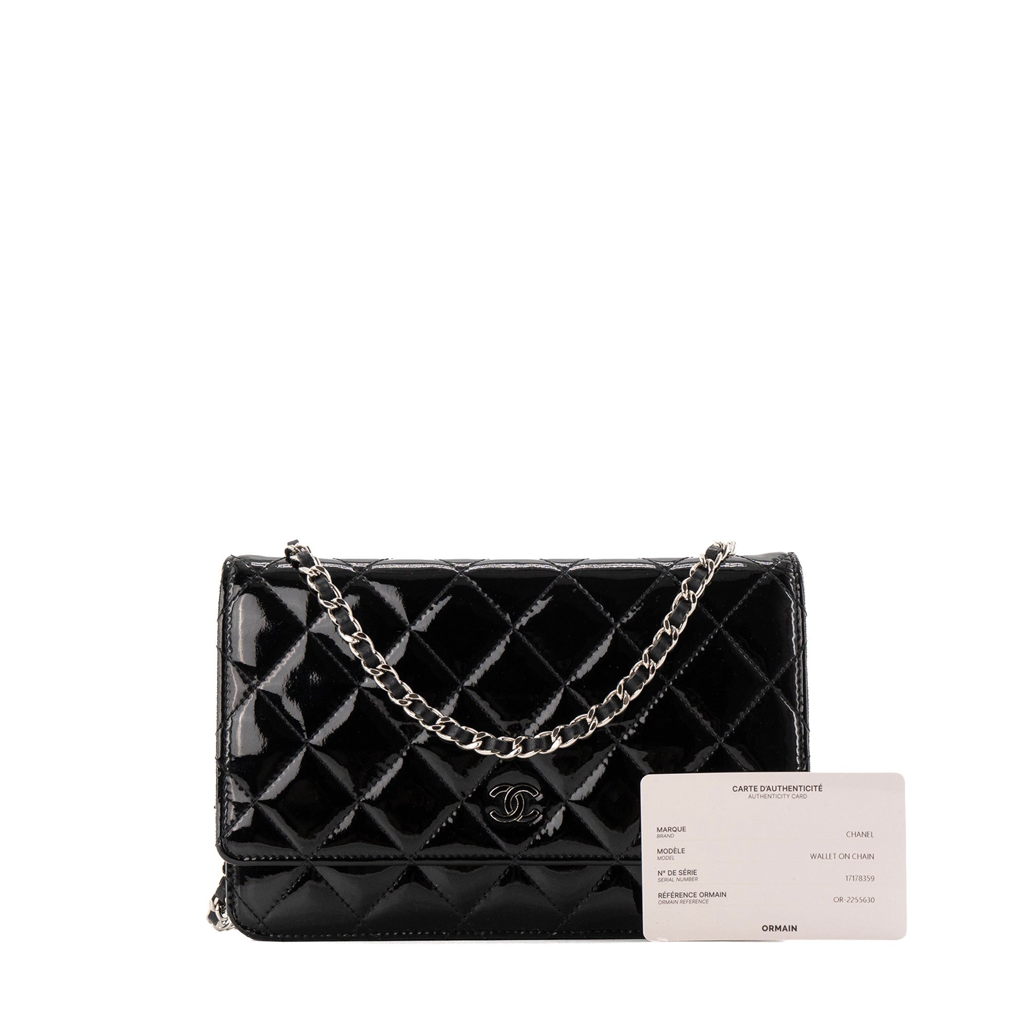 CHANEL - Sac à bandoulière Wallet On Chain Chanel en cuir verni noir