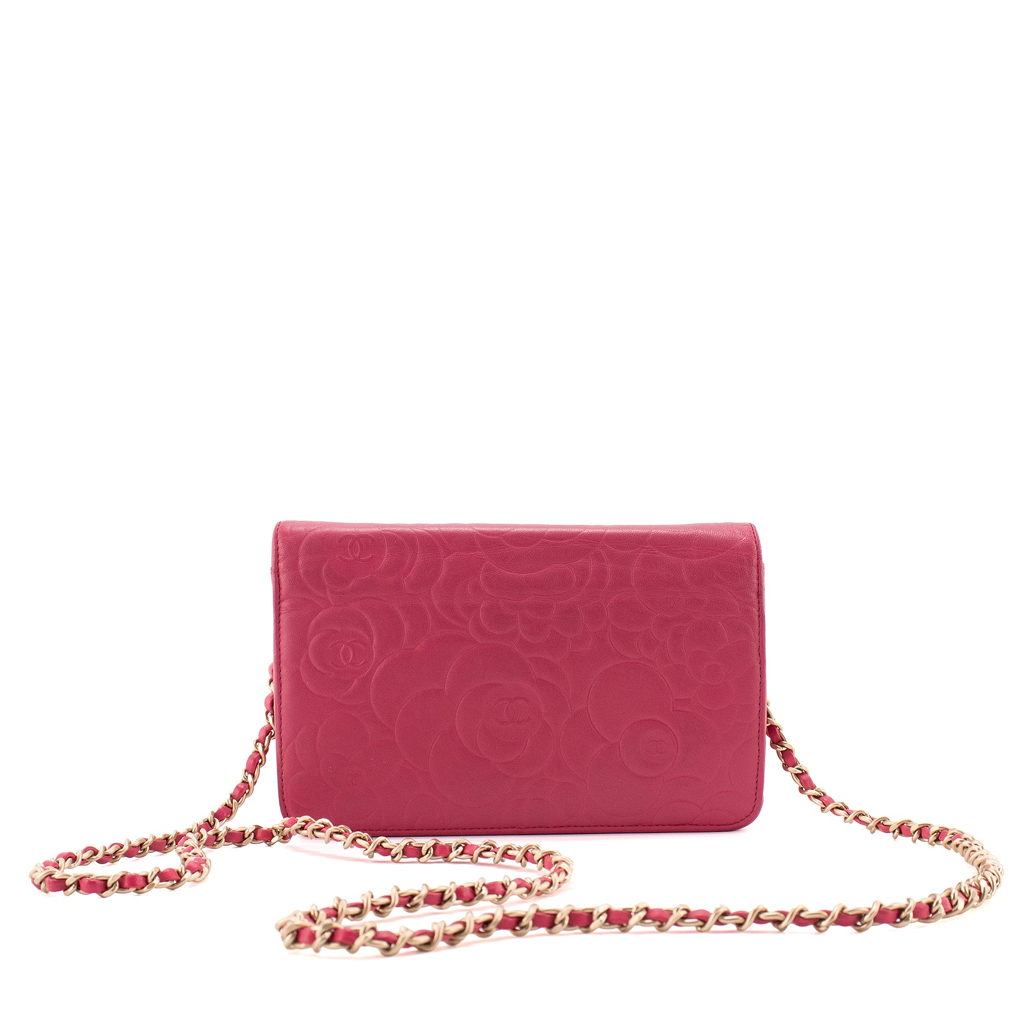 CHANEL - Chanel Classic/Timeless Camellia Wallet On Chain Shoulder Bag in Pink Leather