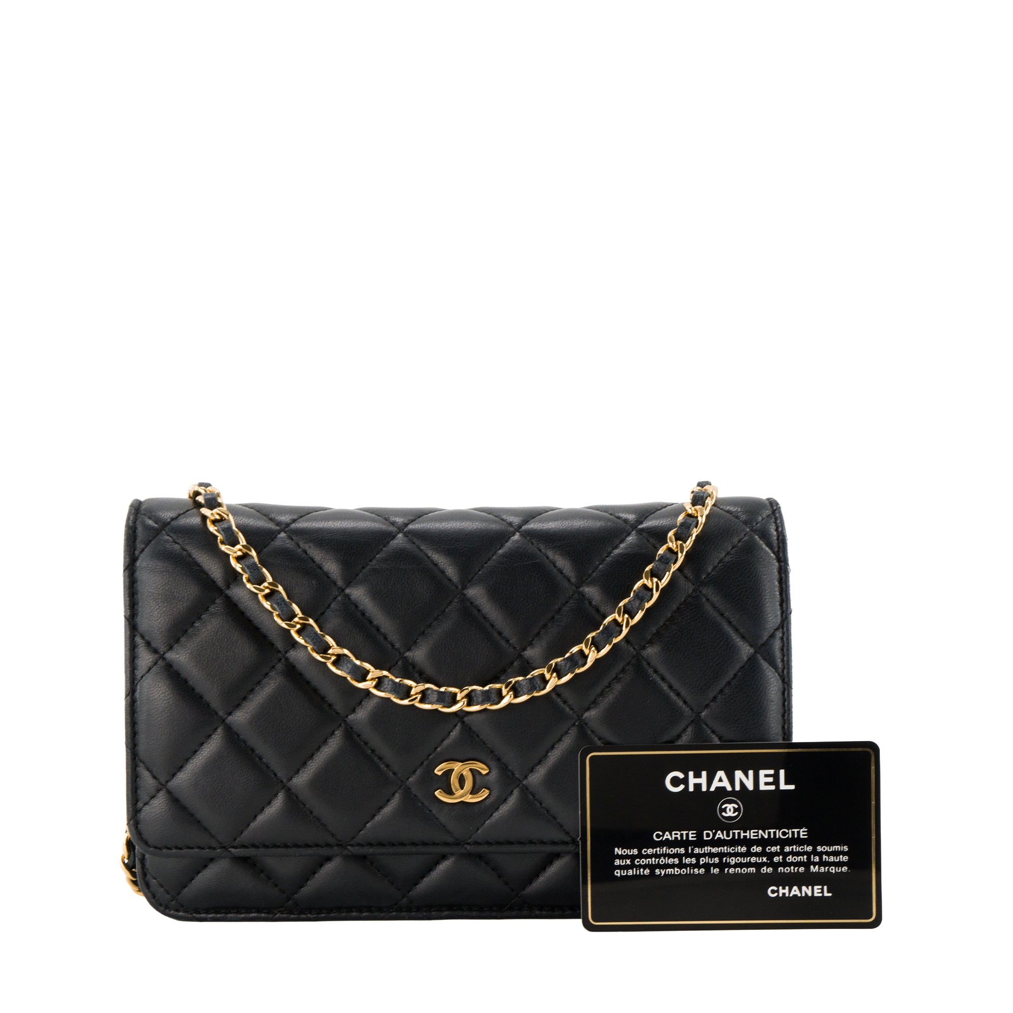 CHANEL - Sac à bandoulière Wallet On Chain Classique/Timeless Chanel en cuir lisse noir