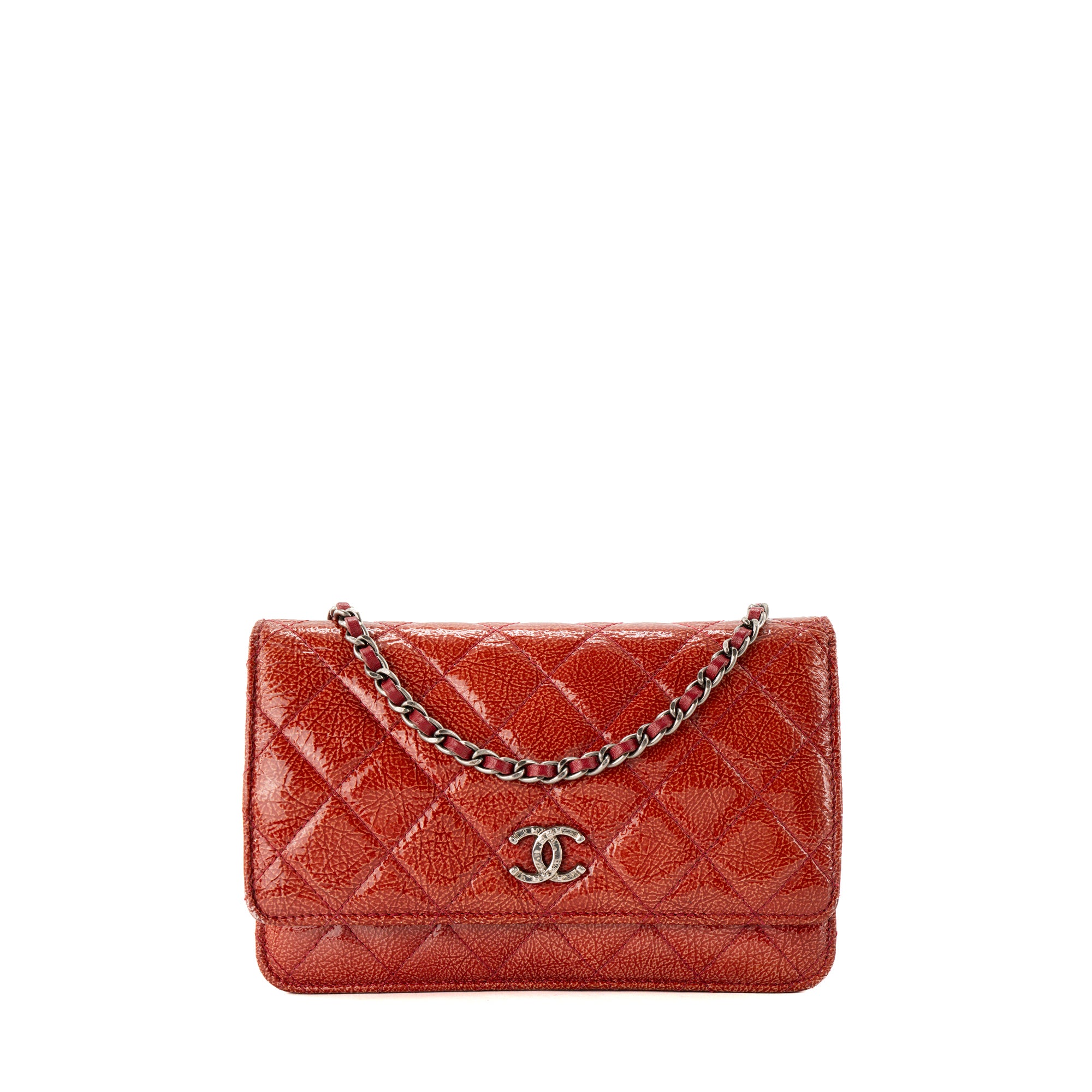 CHANEL - Sac à bandoulière Wallet On Chain Classique/Timeless Chanel en cuir verni orange et rose édition limitée