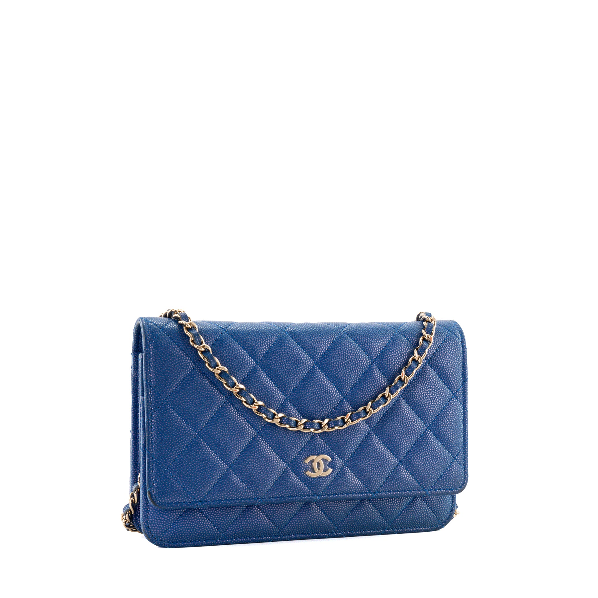 CHANEL - Sac à bandoulière Wallet On Chain Classique/Timeless Chanel en cuir caviar bleu irisé
