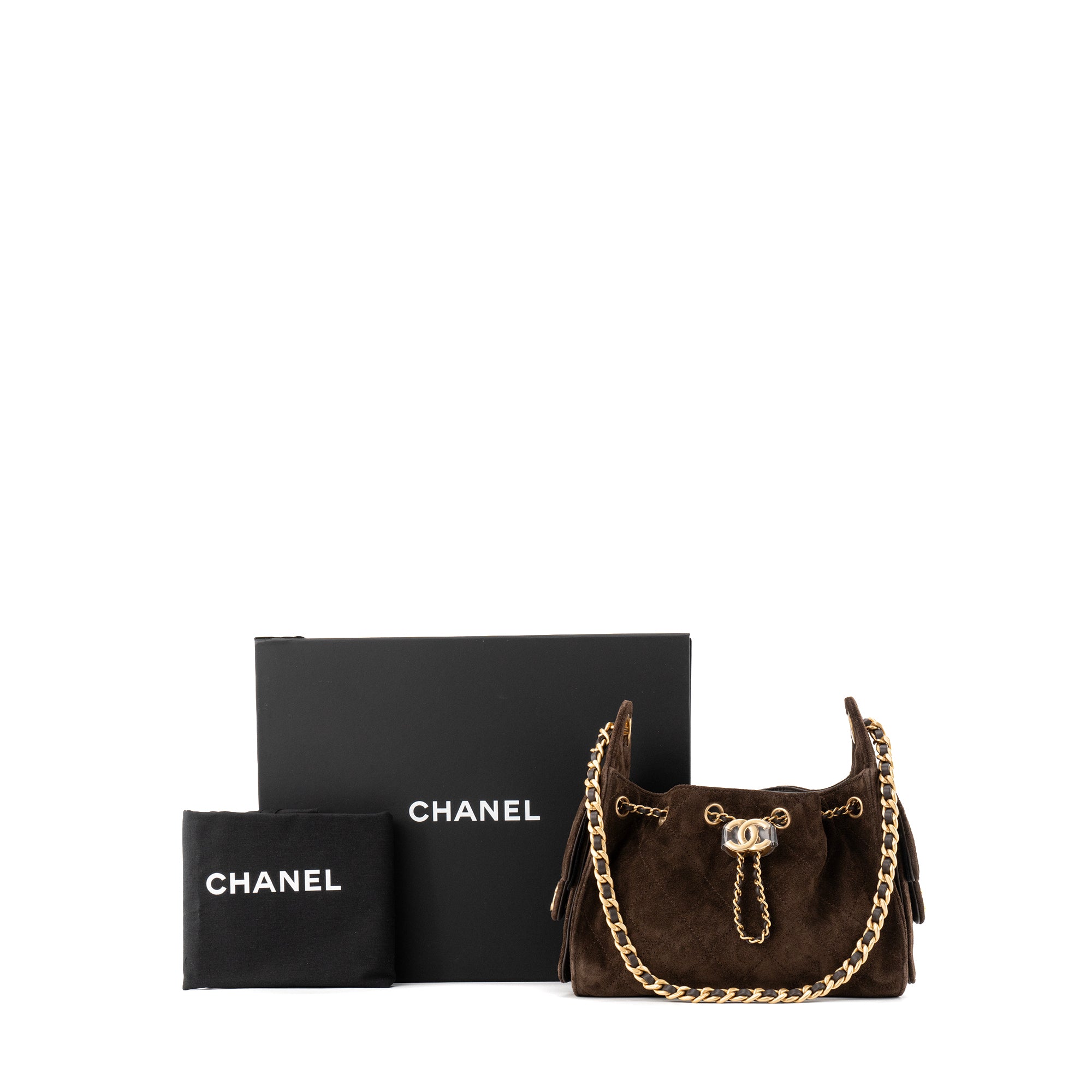 CHANEL - Sac à épaule 25 Chanel en daim marron