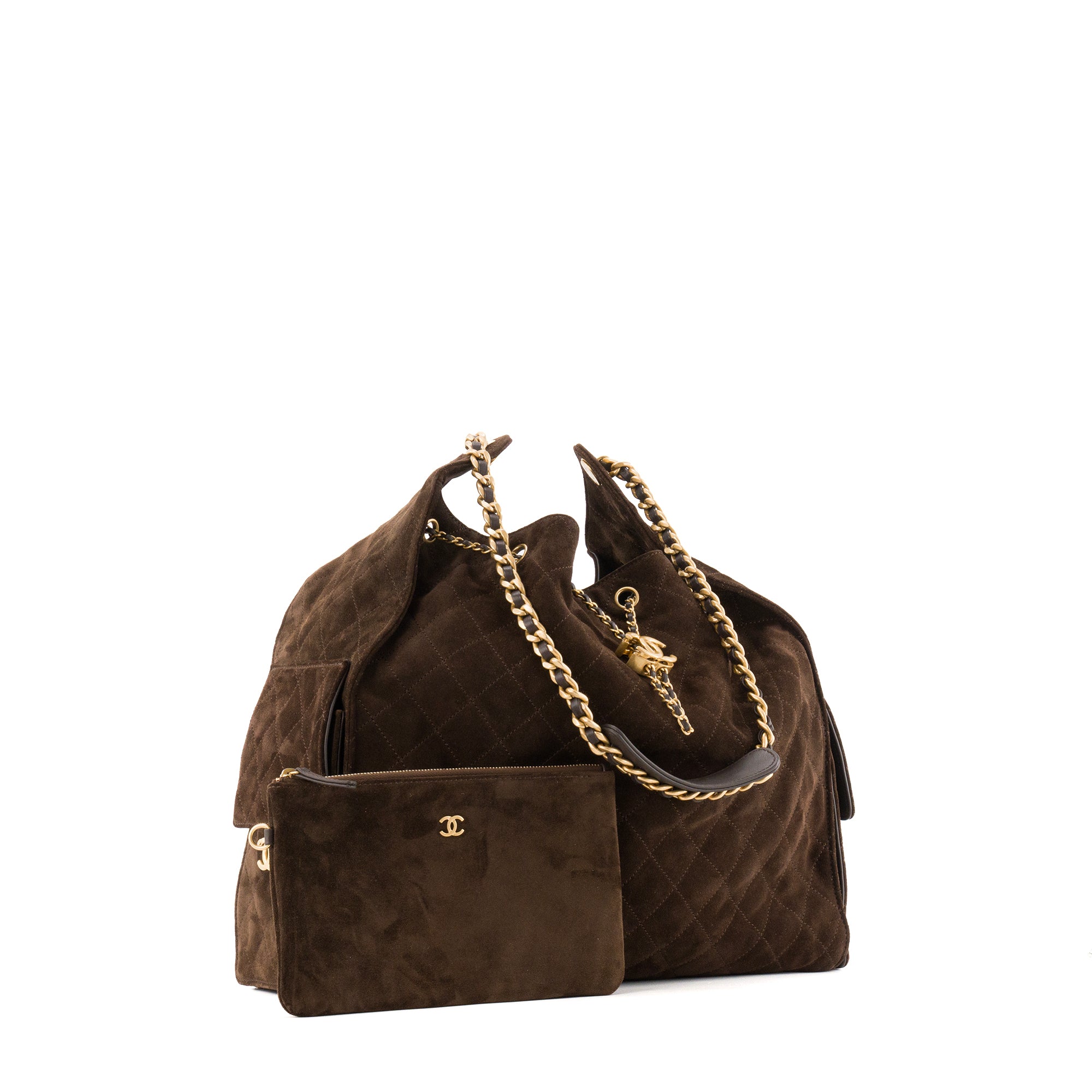 CHANEL - Sac à épaule Chanel 25 Large en daim marron