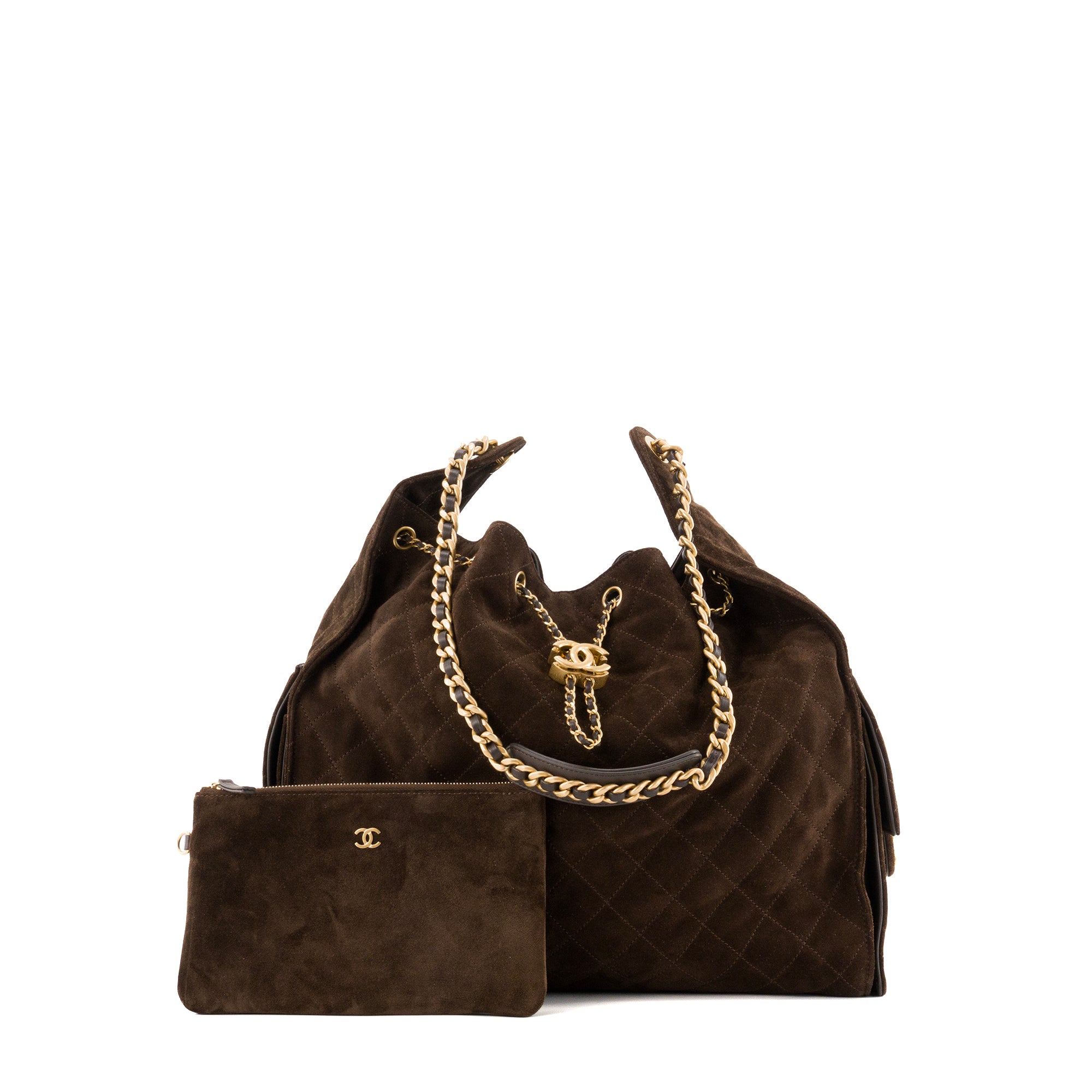 CHANEL - Sac à épaule Chanel 25 Large en daim marron