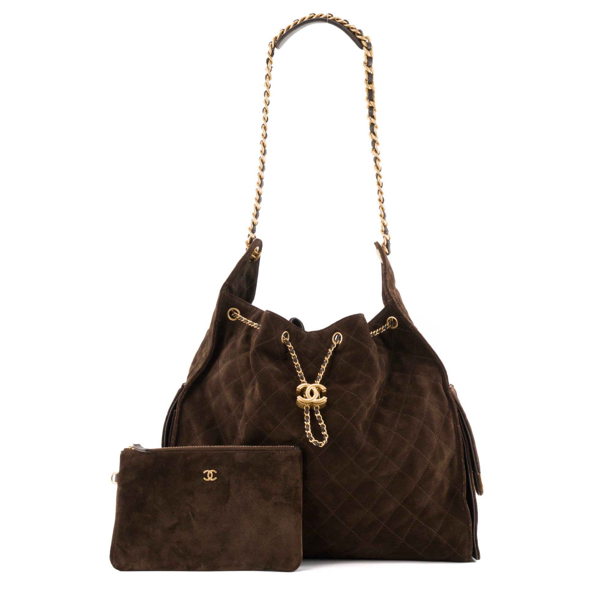 CHANEL - Sac à épaule Chanel 25 Large en daim marron