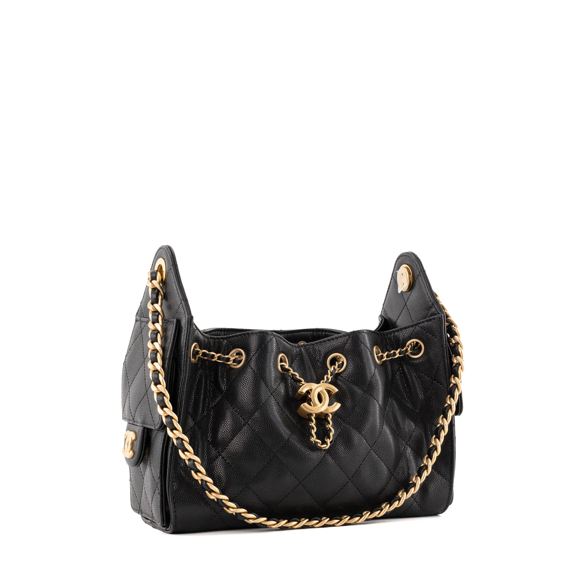 CHANEL - Sac à épaule 25 mini Chanel en cuir caviar noir