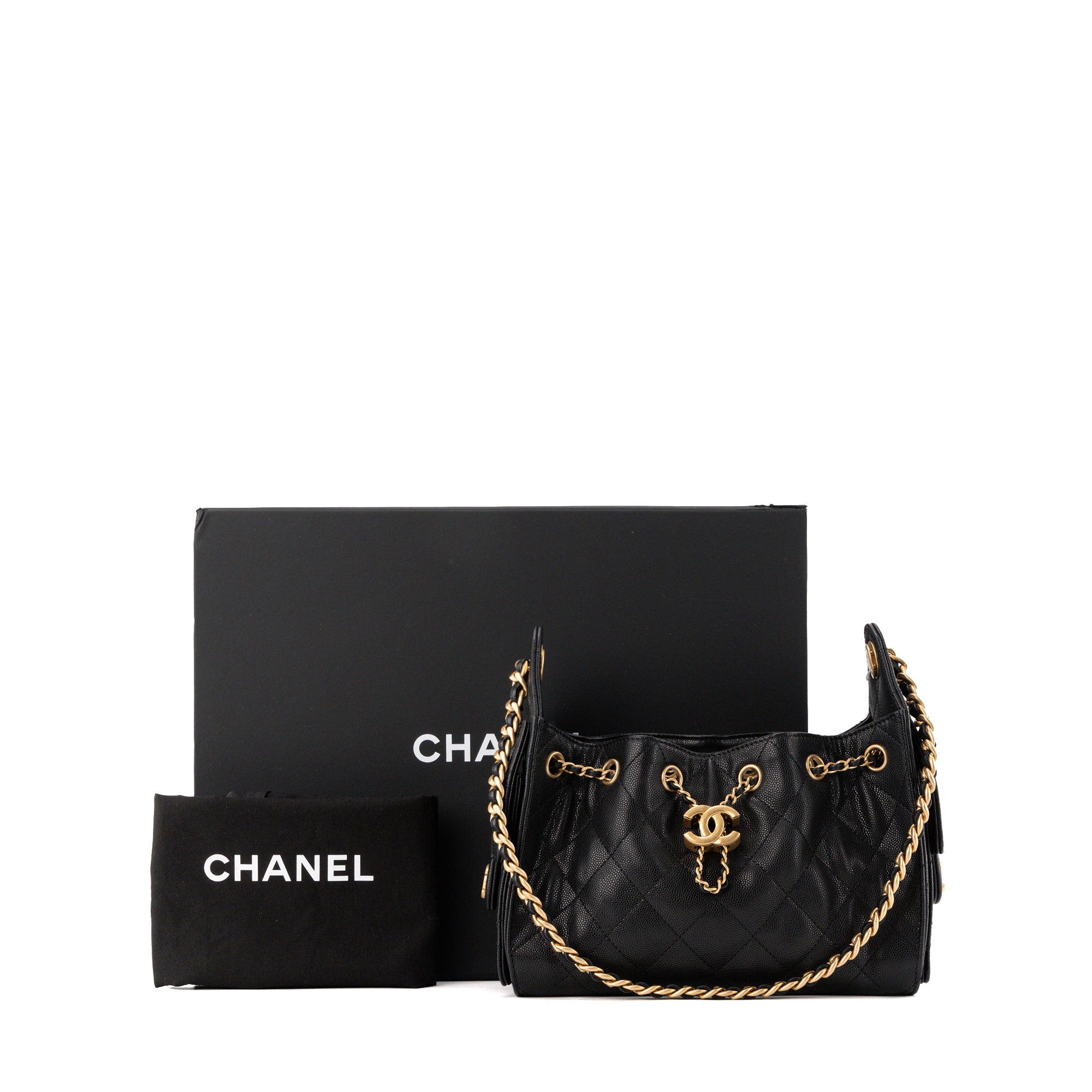 CHANEL - Sac à épaule 25 mini Chanel en cuir caviar noir
