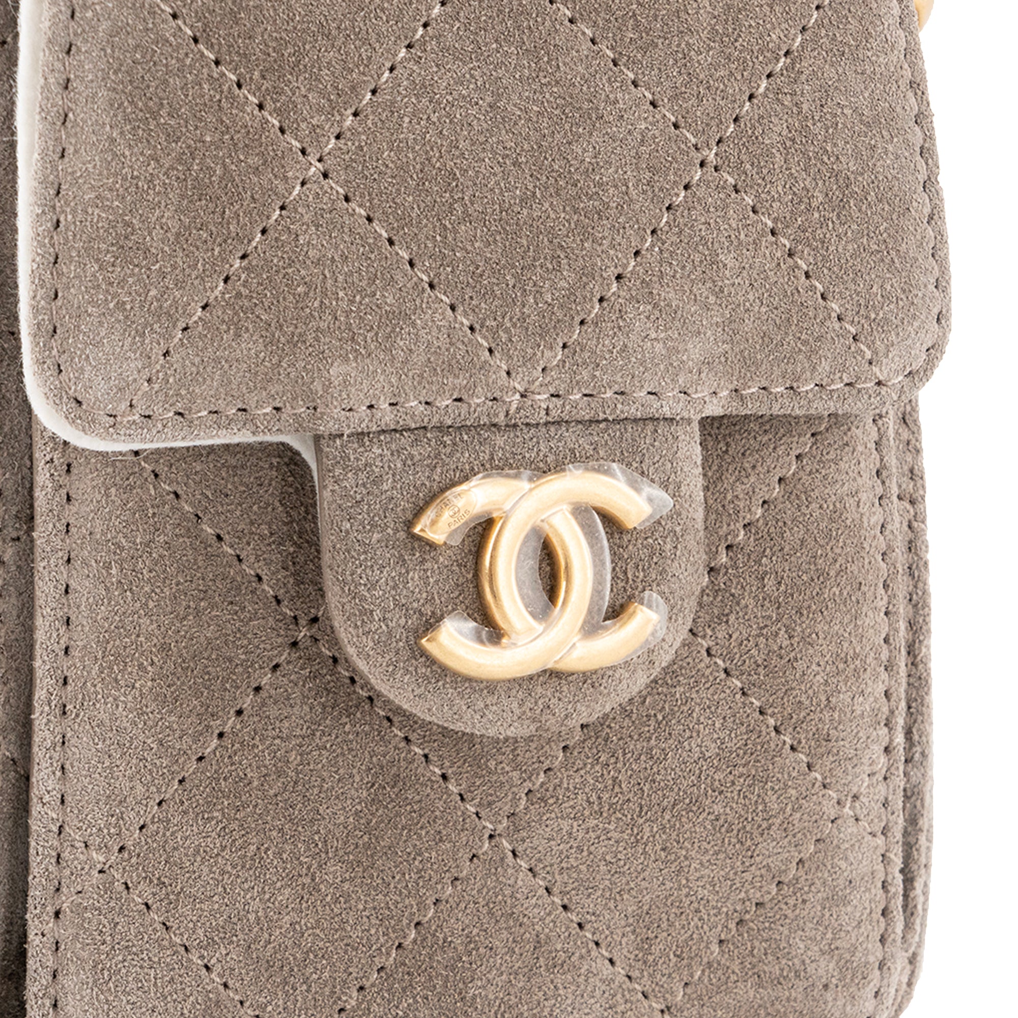 CHANEL - Sac à épaule Chanel 25 mini en daim gris