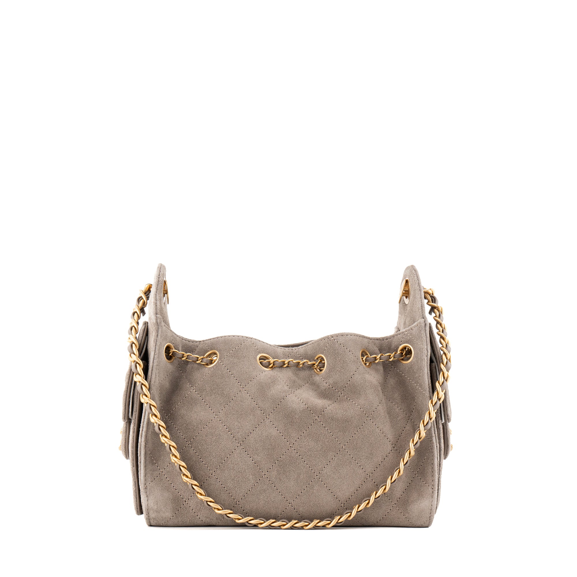 CHANEL - Sac à épaule Chanel 25 mini en daim gris