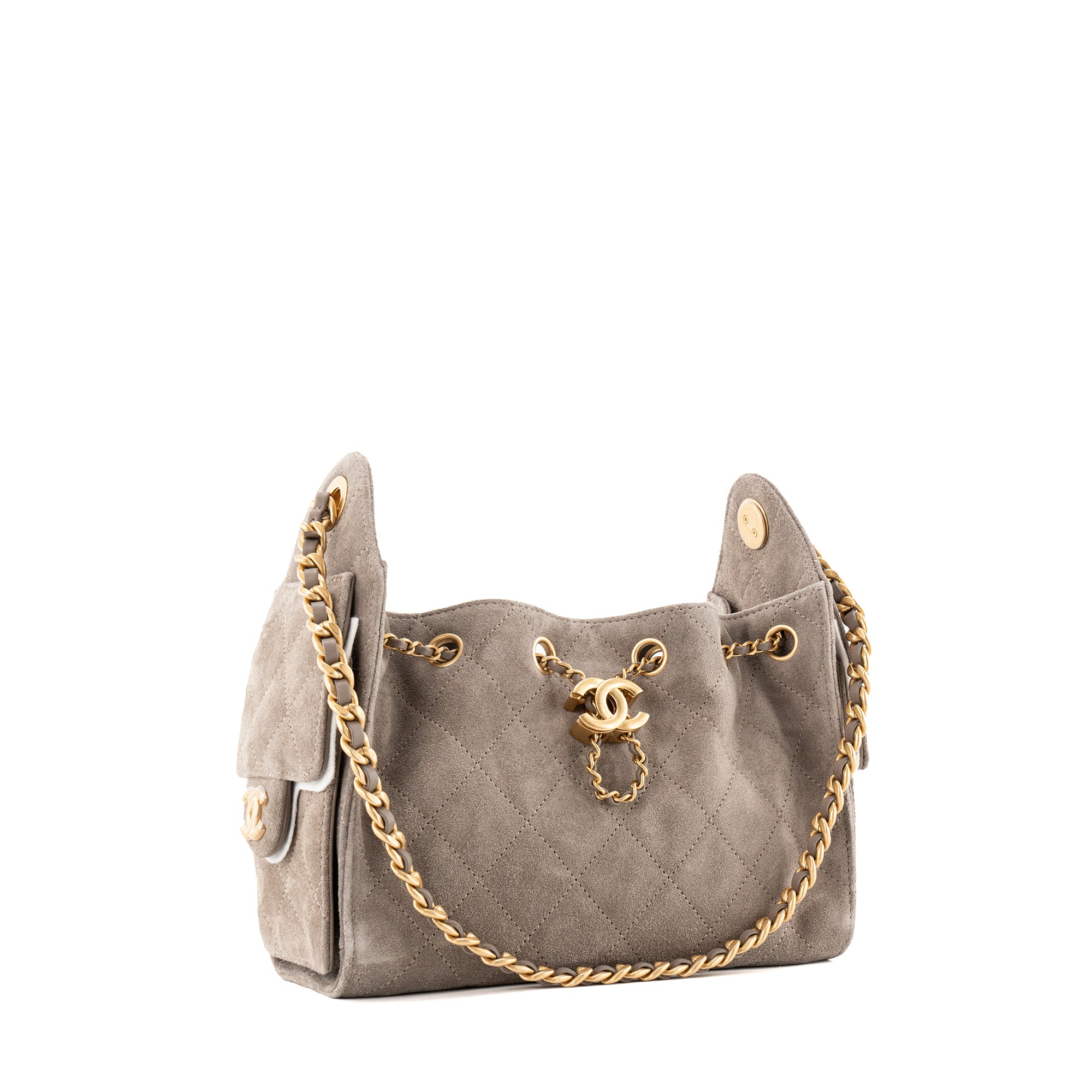 CHANEL - Sac à épaule Chanel 25 mini en daim gris
