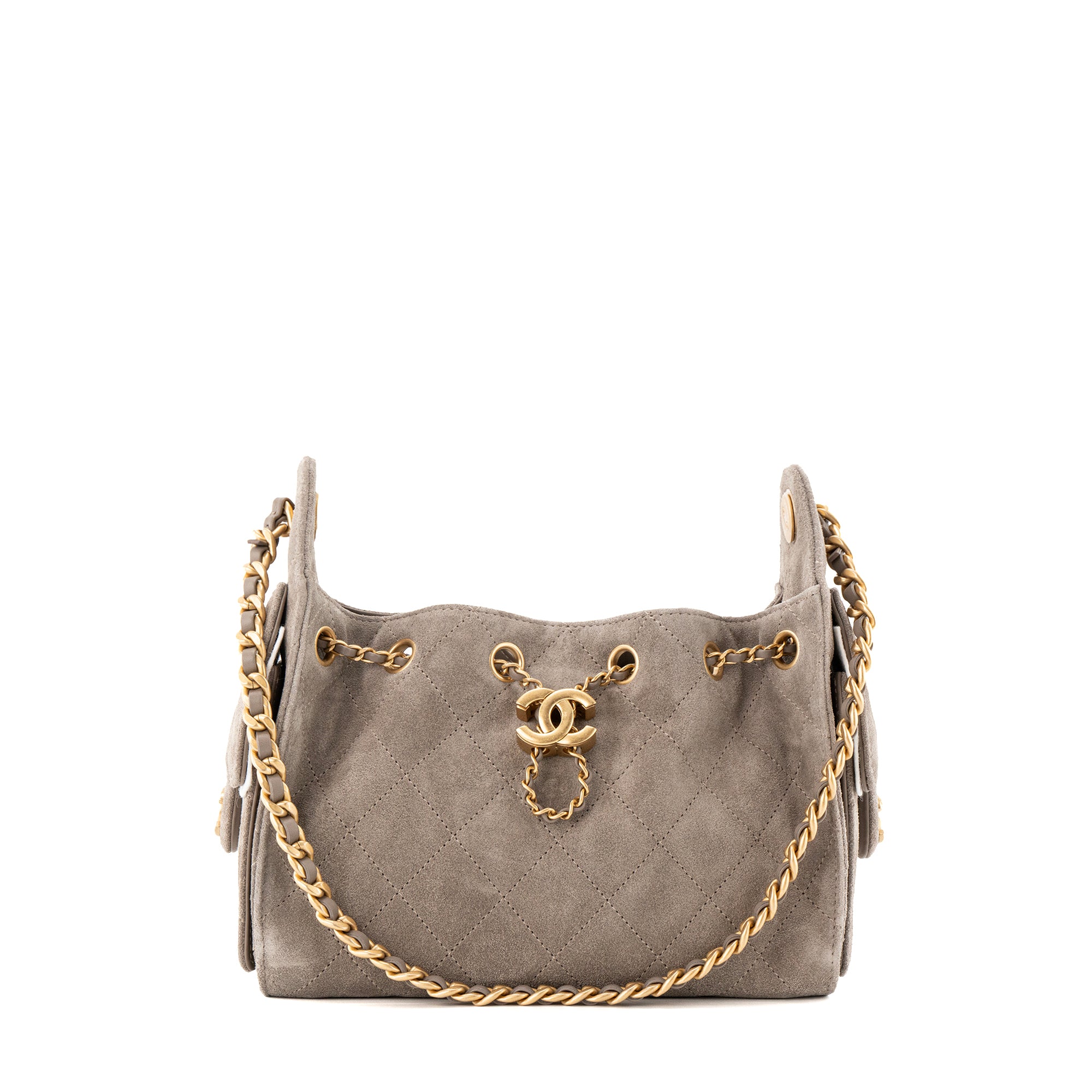 CHANEL - Sac à épaule Chanel 25 mini en daim gris