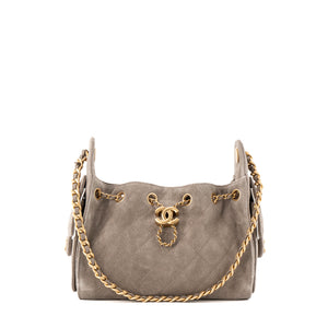 CHANEL - Sac à épaule Chanel 25 mini en daim gris