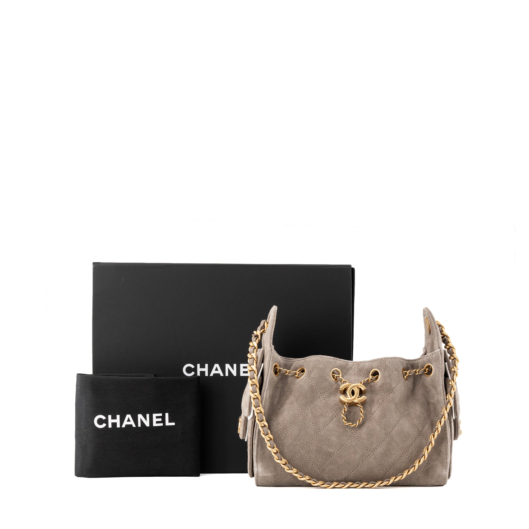 CHANEL - Sac à épaule Chanel 25 mini en daim gris