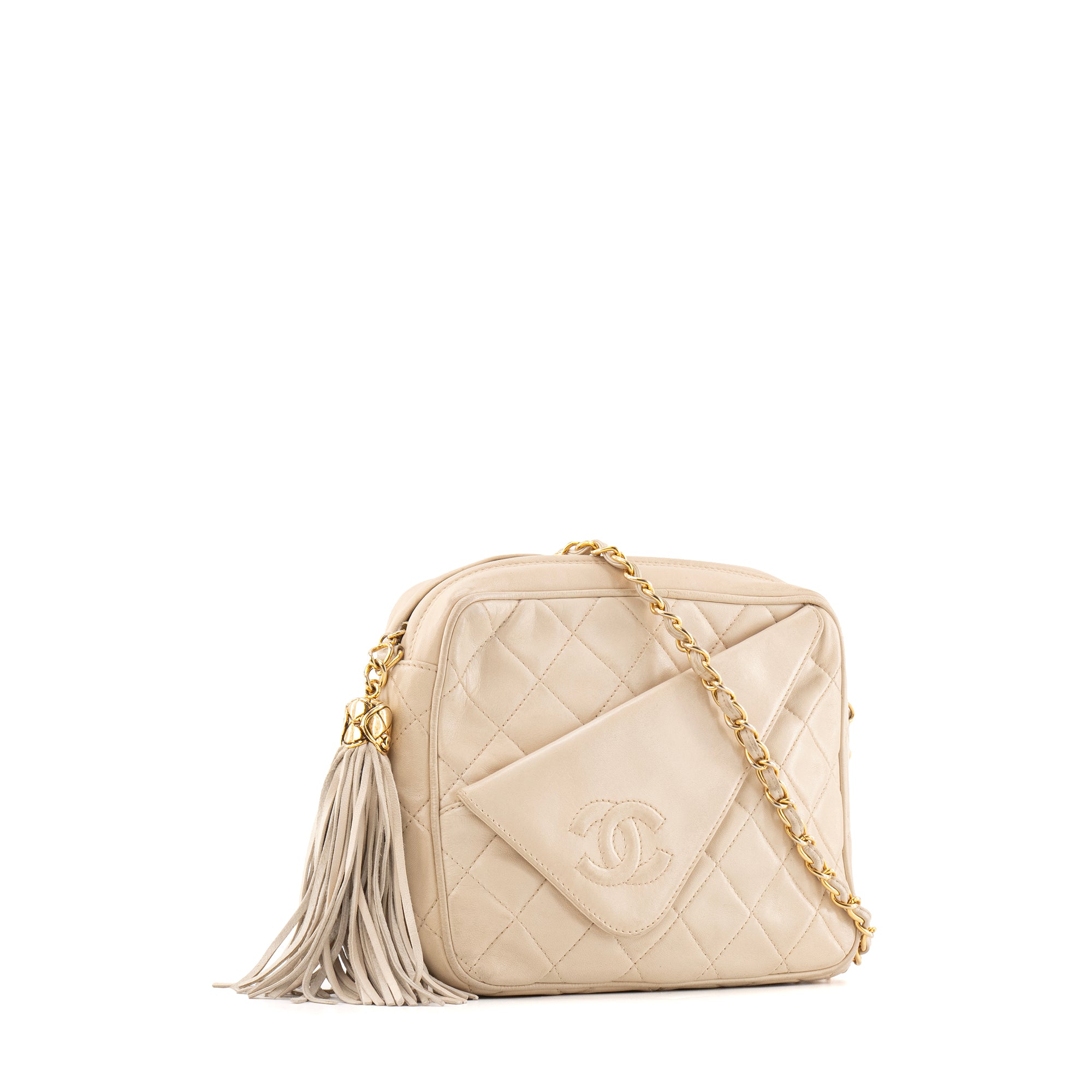 CHANEL - Sac à épaule Camera Chanel en cuir beige vintage