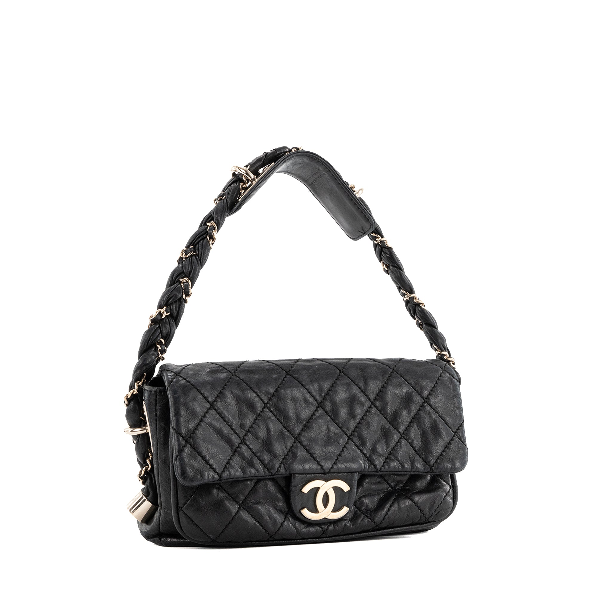CHANEL - Sac à épaule CC Chanel en cuir lisse noir vintage