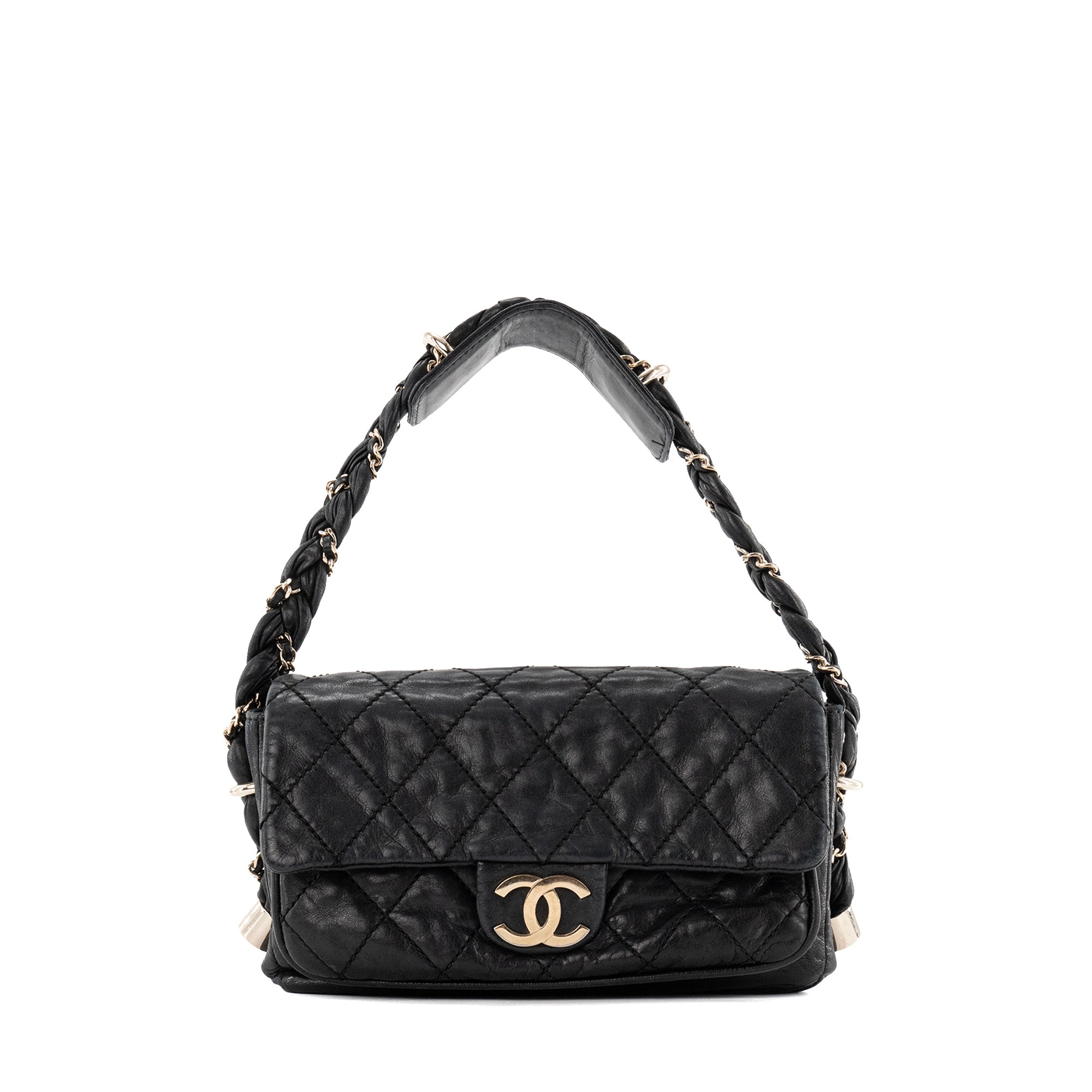 CHANEL - Sac à épaule CC Chanel en cuir lisse noir vintage