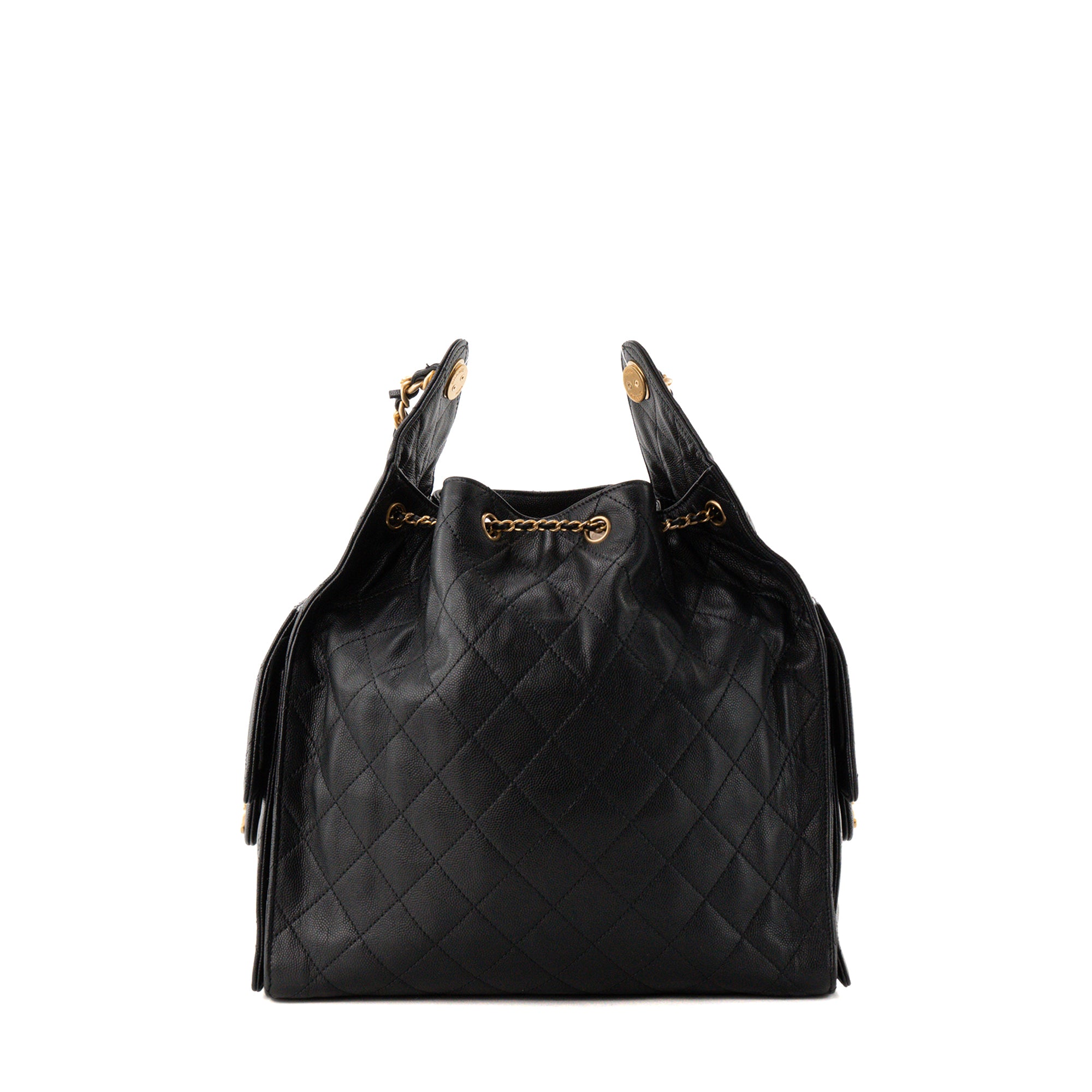 CHANEL - Sac à épaule Chanel 25 medium en cuir caviar noir