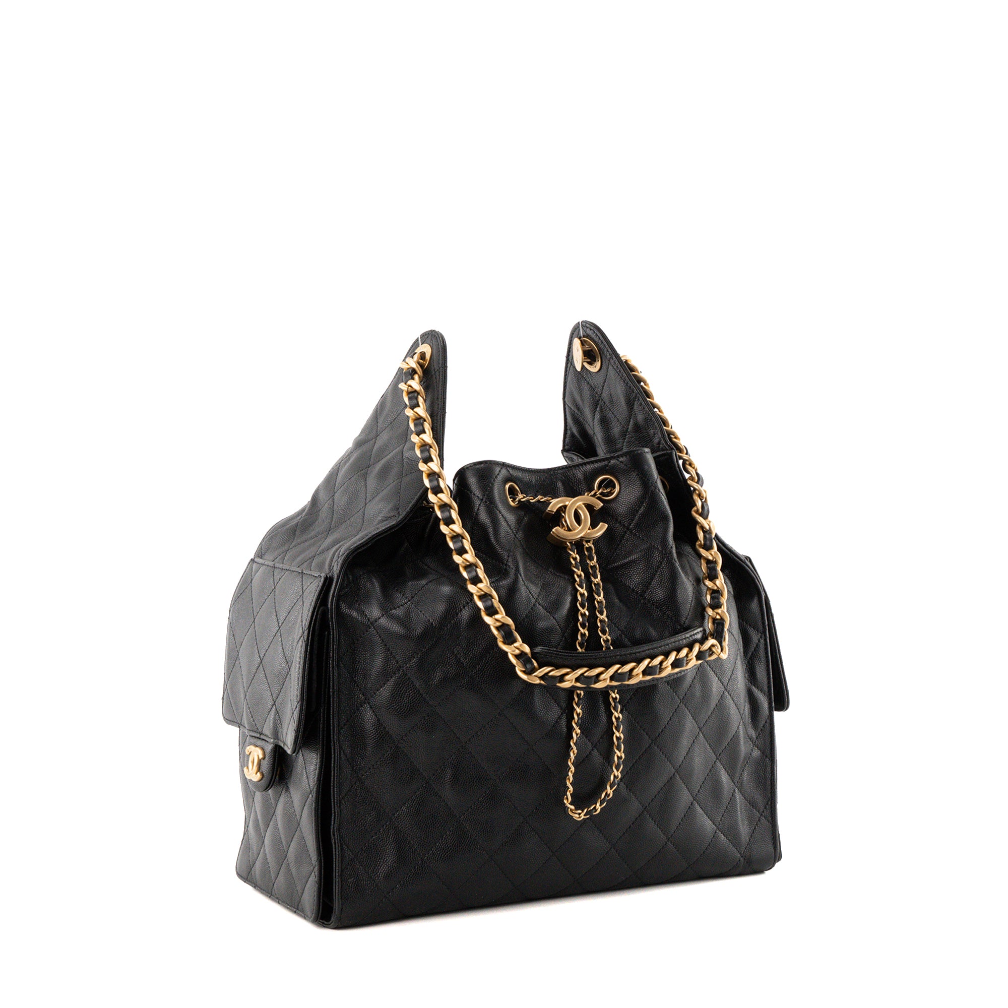 CHANEL - Sac à épaule Chanel 25 medium en cuir caviar noir