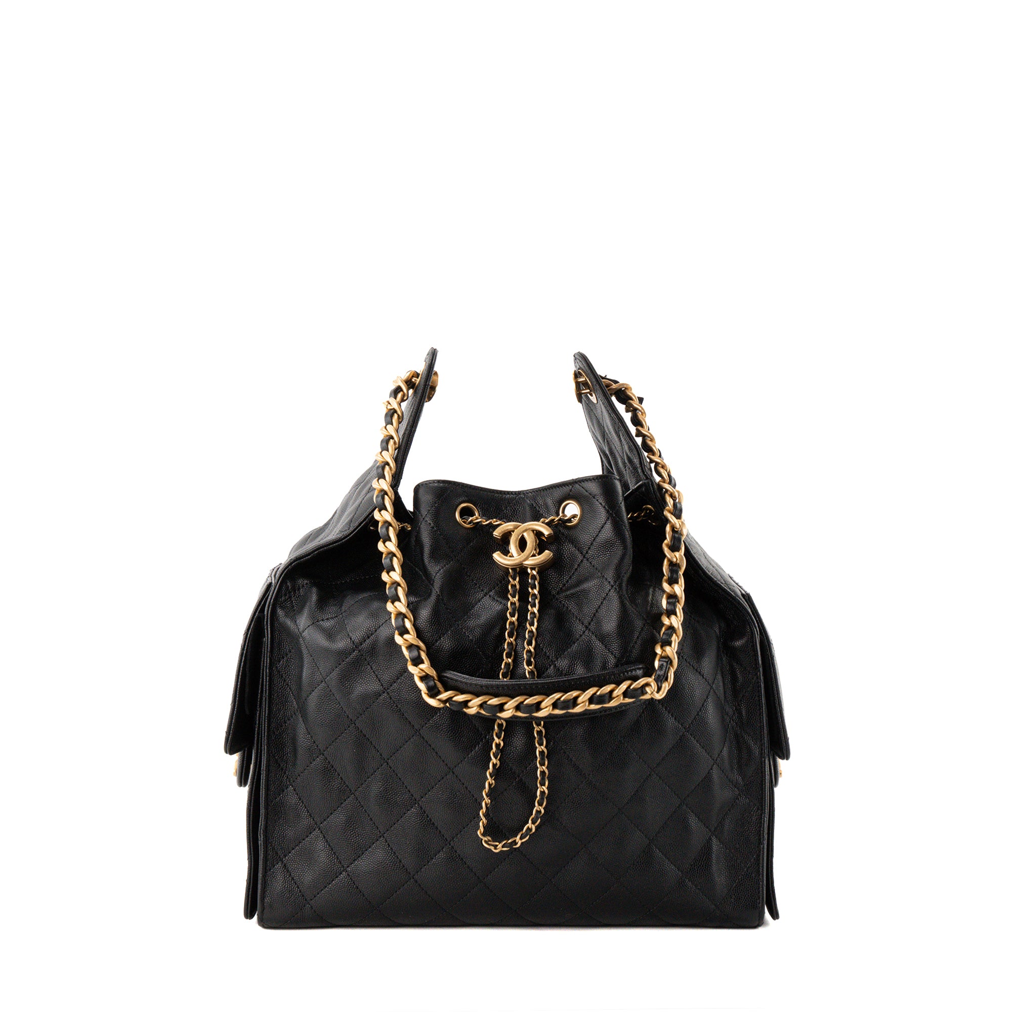 CHANEL - Sac à épaule Chanel 25 medium en cuir caviar noir