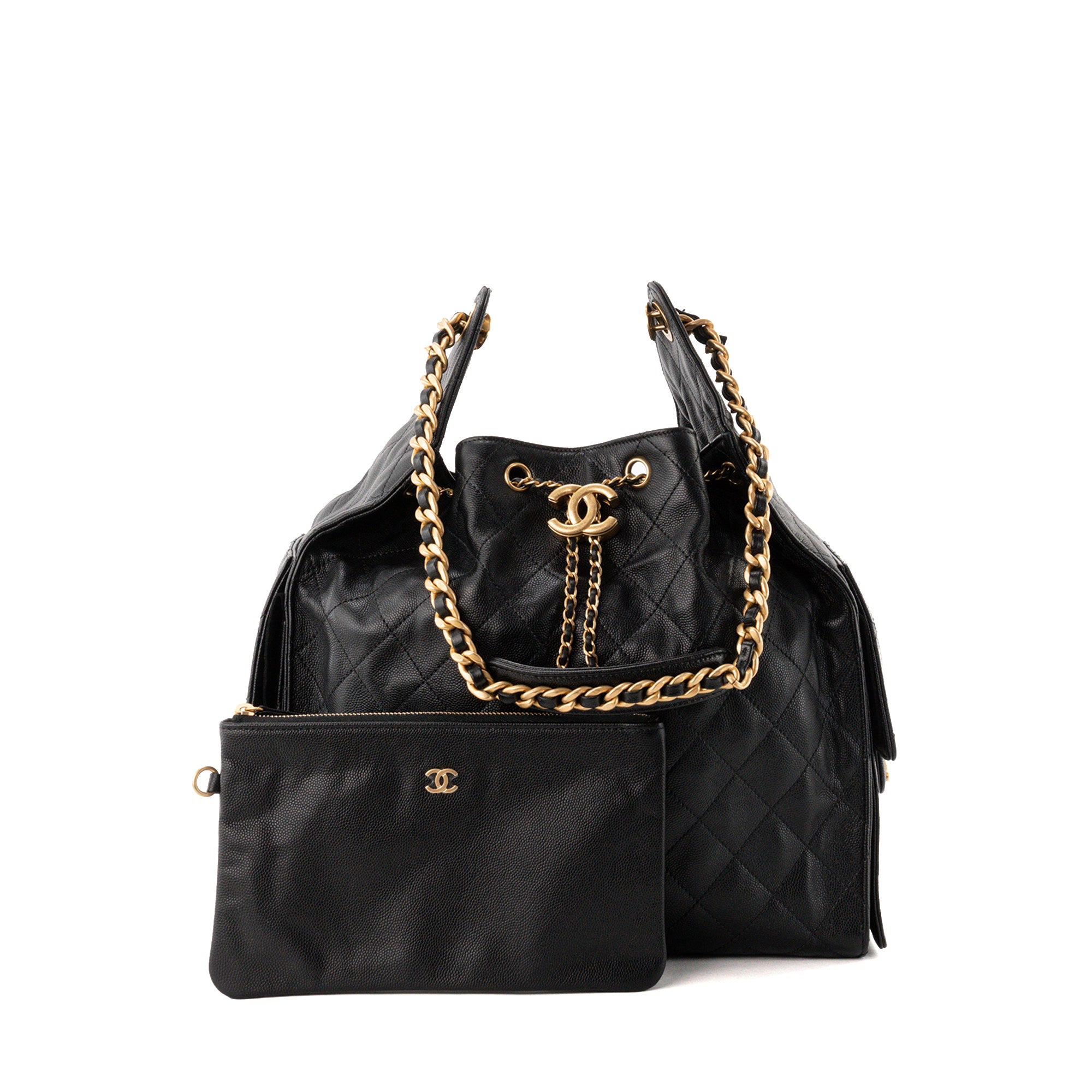 CHANEL - Sac à épaule Chanel 25 medium en cuir caviar noir