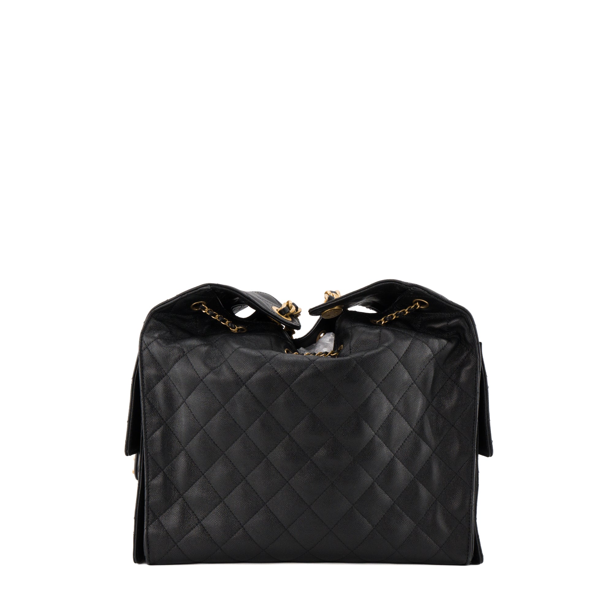 CHANEL - Sac à épaule Chanel 25 medium en cuir grainé noir