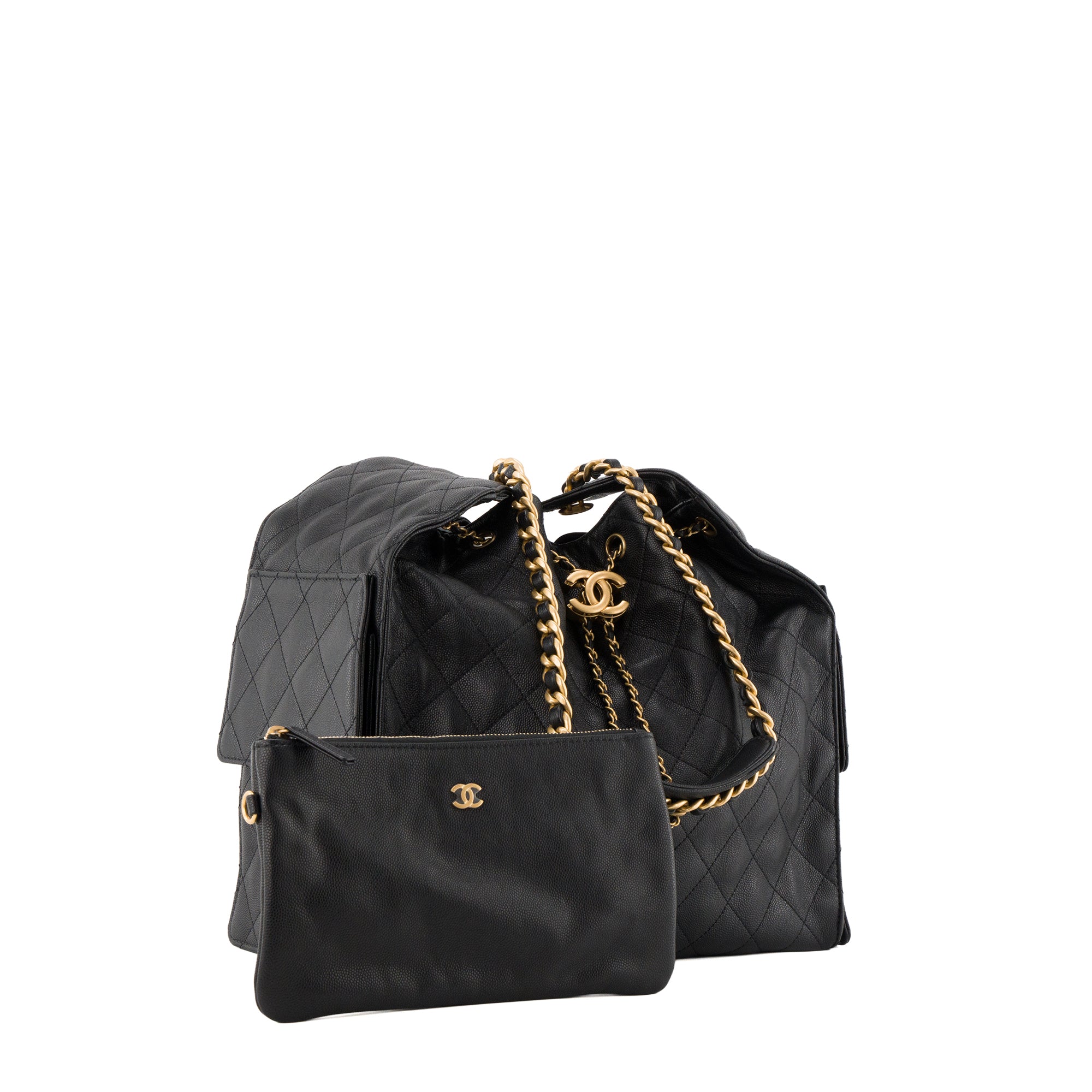 CHANEL - Sac à épaule Chanel 25 medium en cuir grainé noir