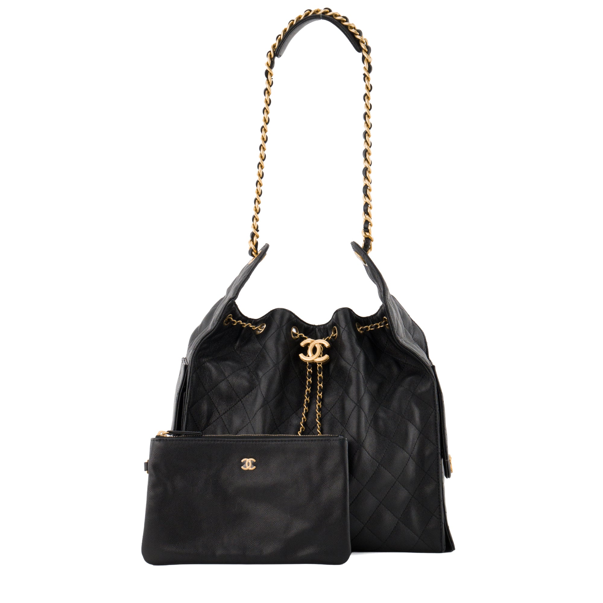 CHANEL - Sac à épaule Chanel 25 medium en cuir grainé noir