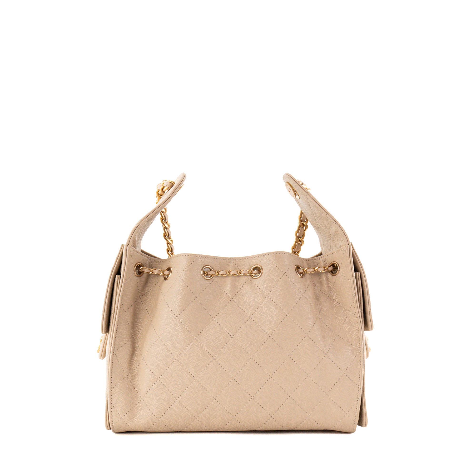 CHANEL - Sac à épaule Chanel 25 small en cuir caviar beige
