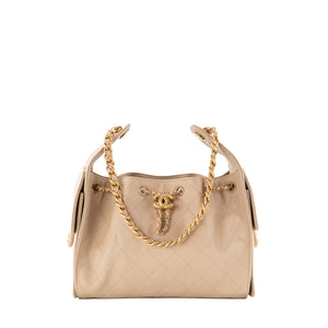CHANEL - Sac à épaule Chanel 25 small en cuir caviar beige