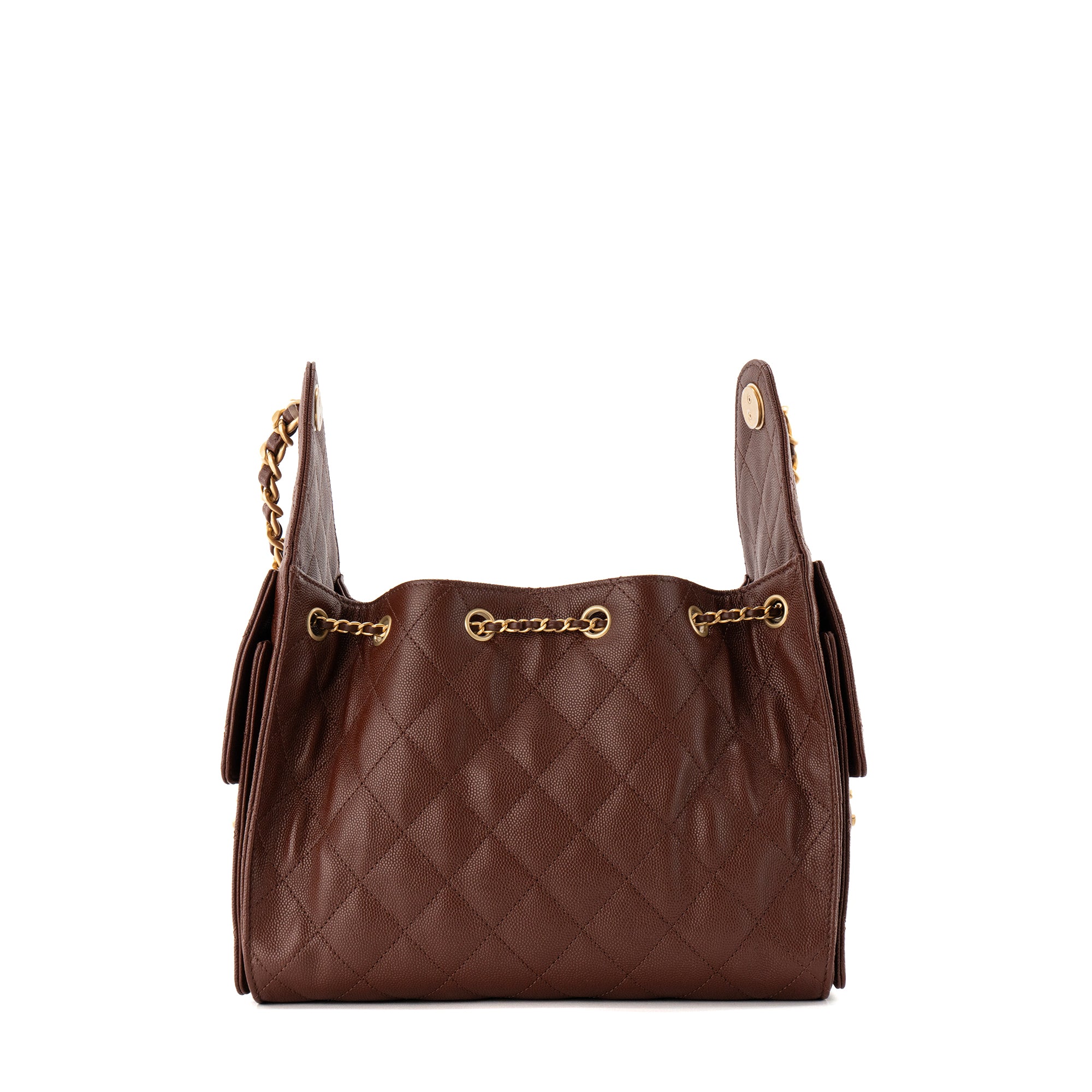 CHANEL - Sac à épaule Chanel 25 Small en cuir caviar marron