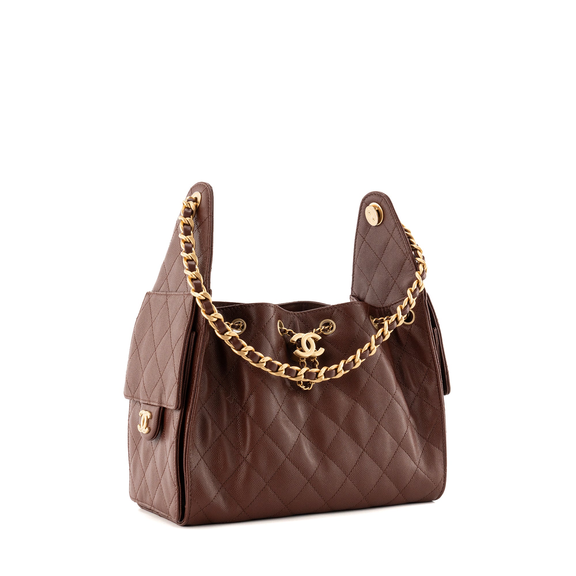 CHANEL - Sac à épaule Chanel 25 Small en cuir caviar marron