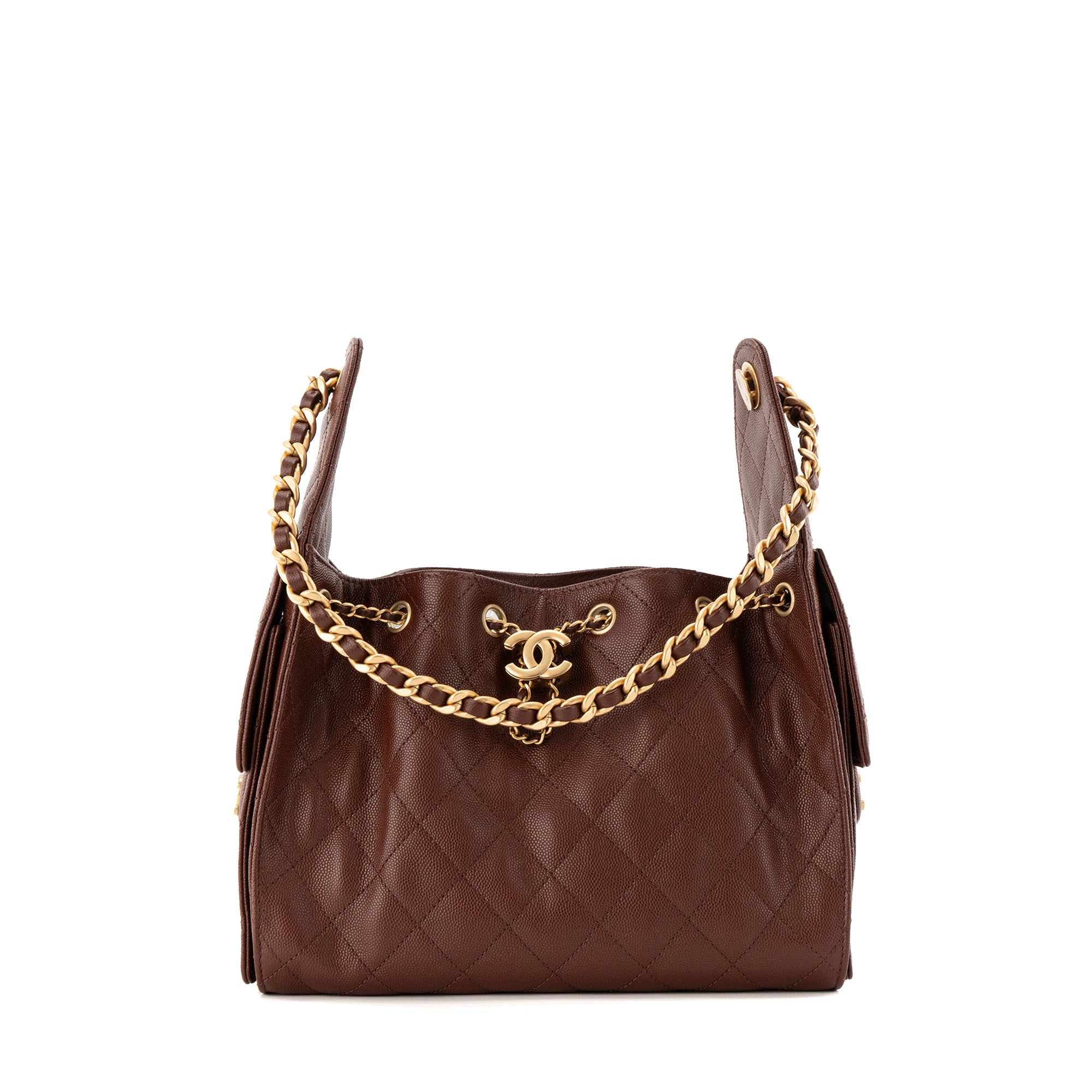 CHANEL - Sac à épaule Chanel 25 Small en cuir caviar marron
