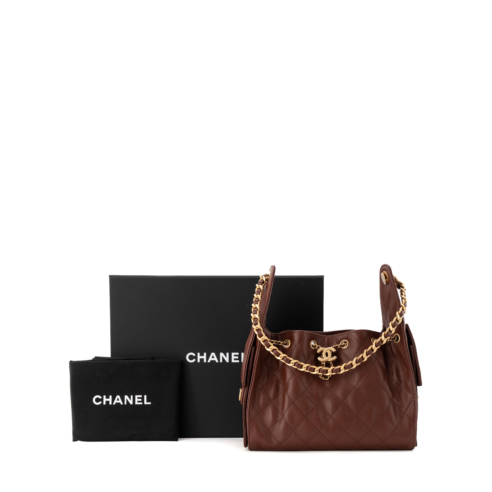 CHANEL - Sac à épaule Chanel 25 Small en cuir caviar marron