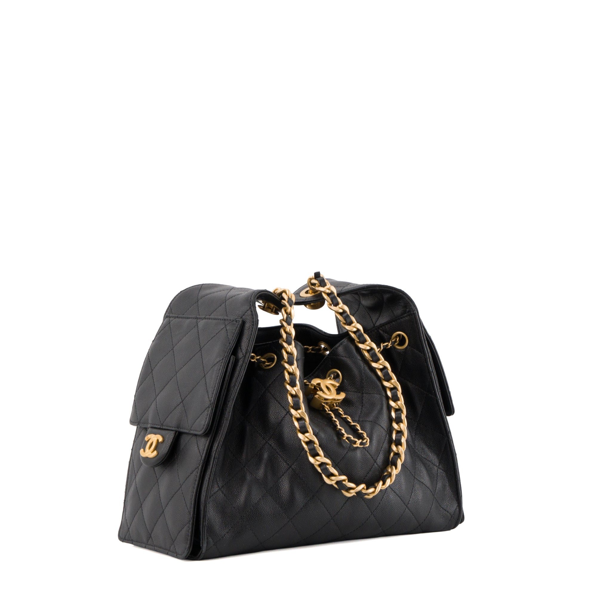 CHANEL - Sac à épaule Chanel 25 small en cuir caviar noir
