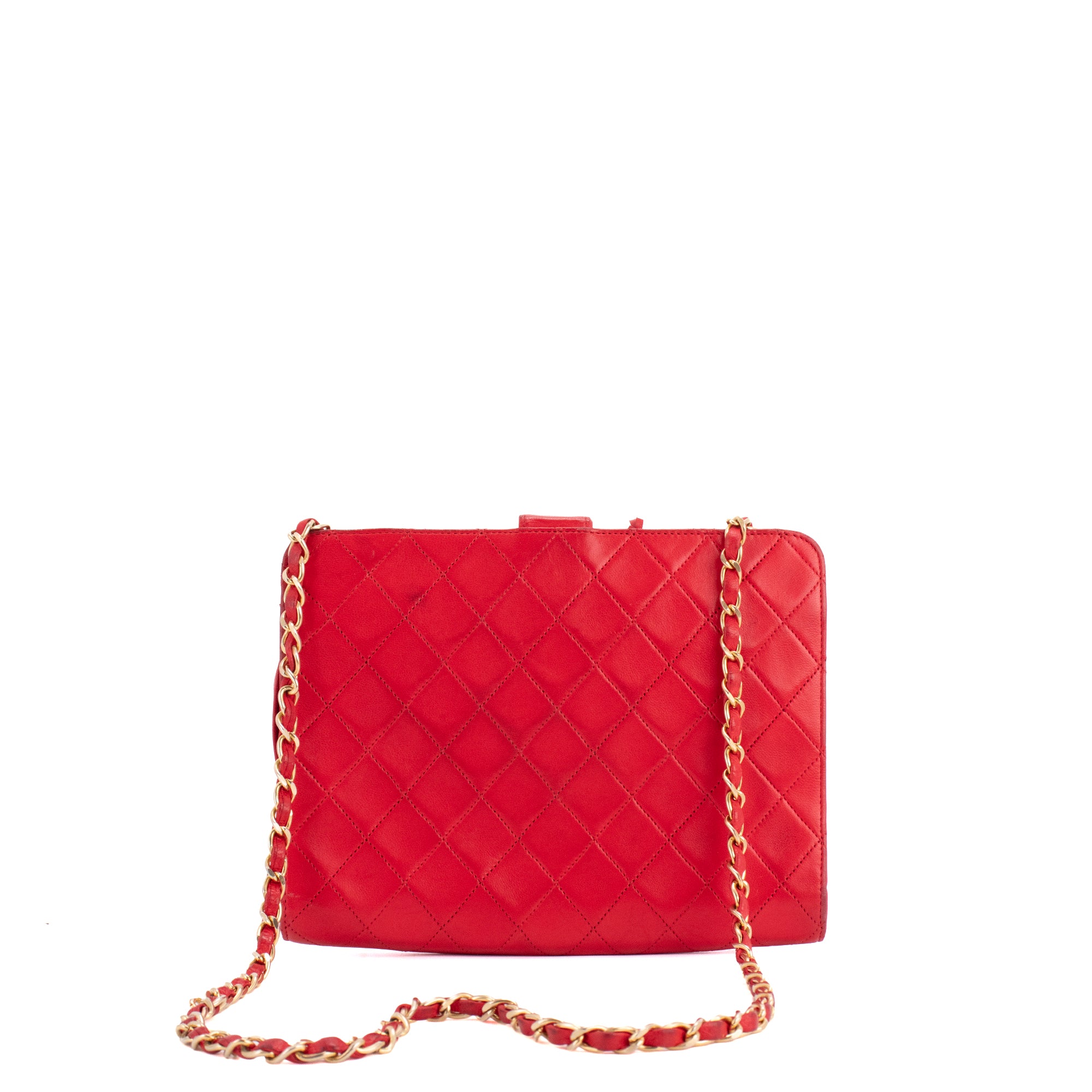 CHANEL - Sac à épaule Chanel en cuir d'agneau rouge vintage