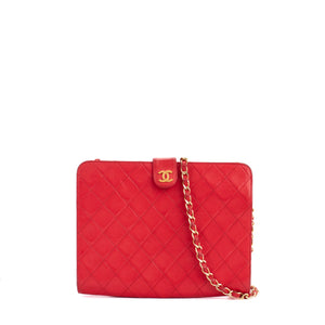 CHANEL - Sac à épaule Chanel en cuir d'agneau rouge vintage