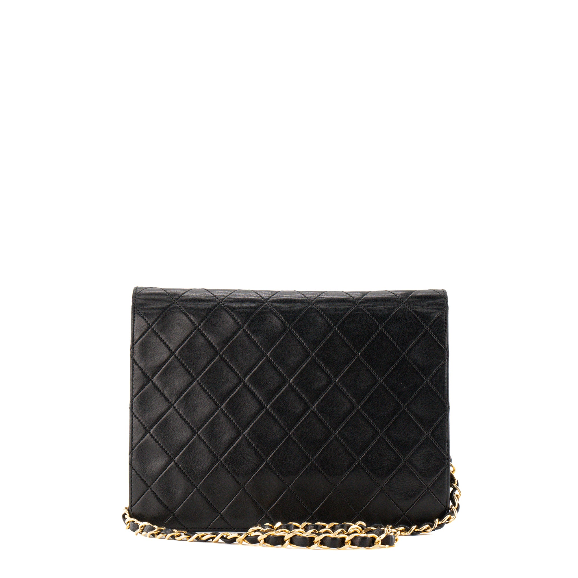 CHANEL - Sac à épaule Simple Flap Chanel en cuir lisse noir vintage