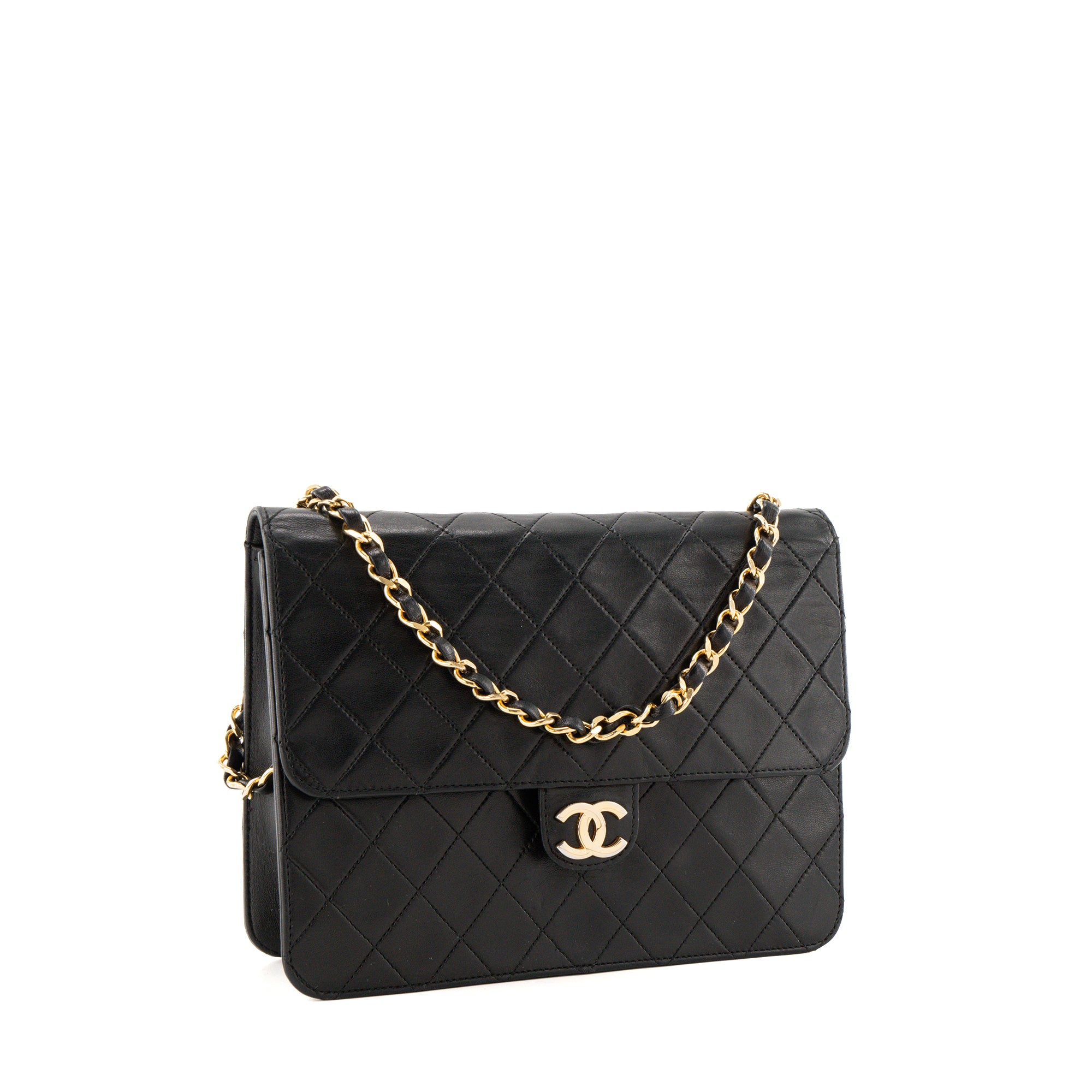 CHANEL - Sac à épaule Simple Flap Chanel en cuir lisse noir vintage
