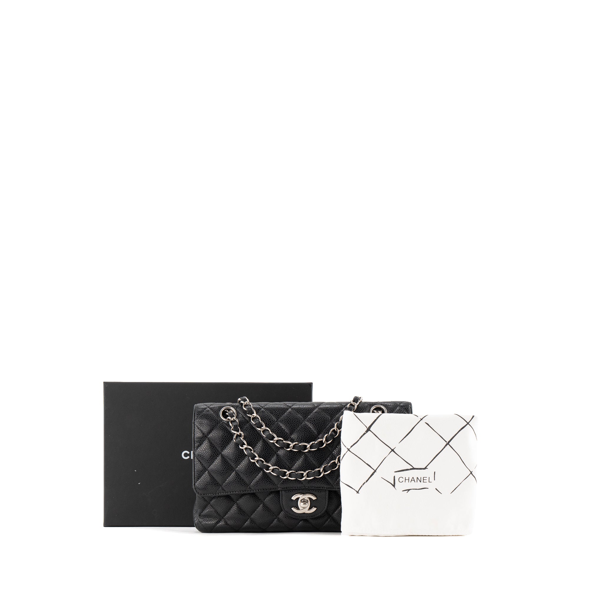 CHANEL - Sac à épaule Classique/Timeless 11.12 Chanel en cuir caviar noir