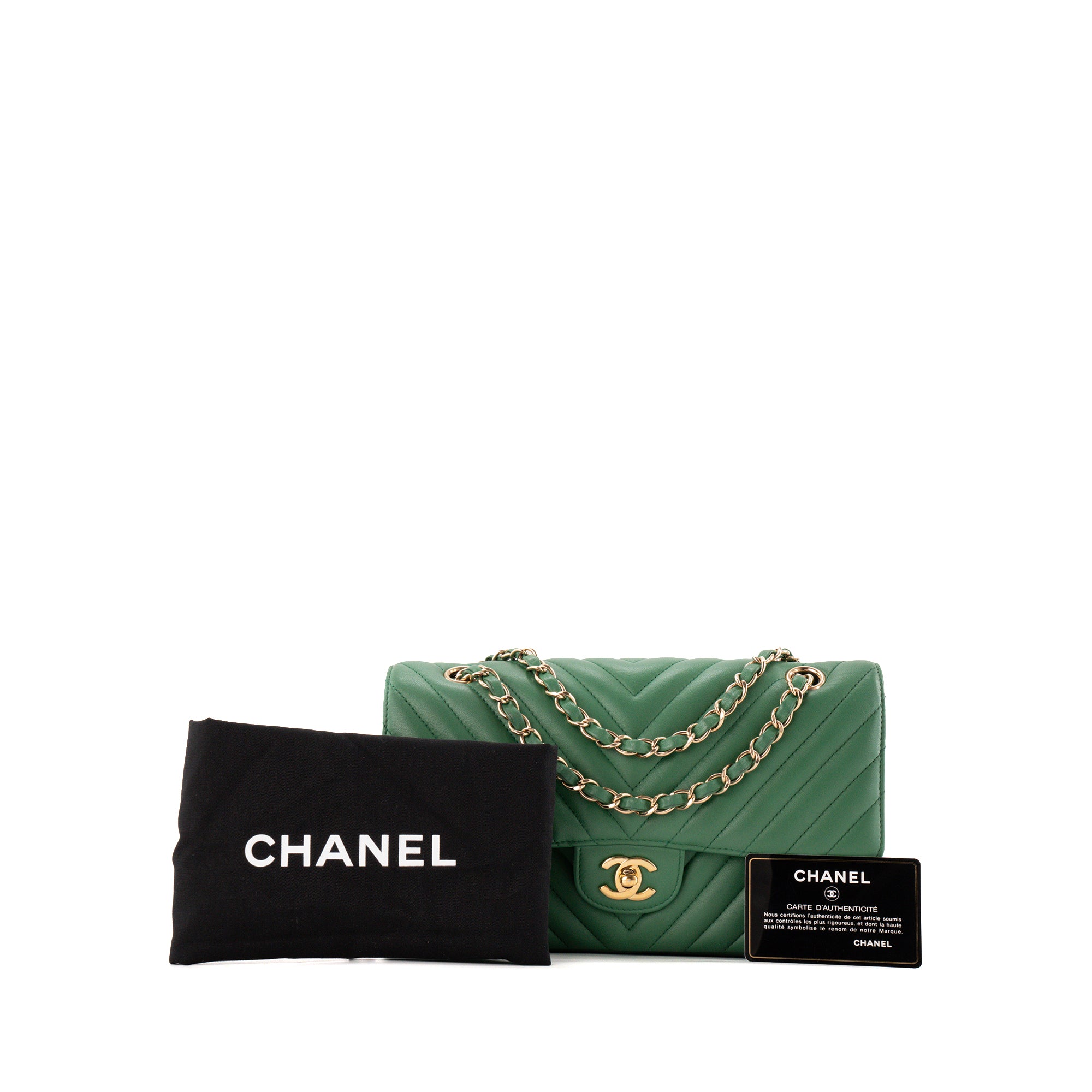 CHANEL - Sac à épaule Classique/Timeless 11.12 Chanel en cuir chevron vert