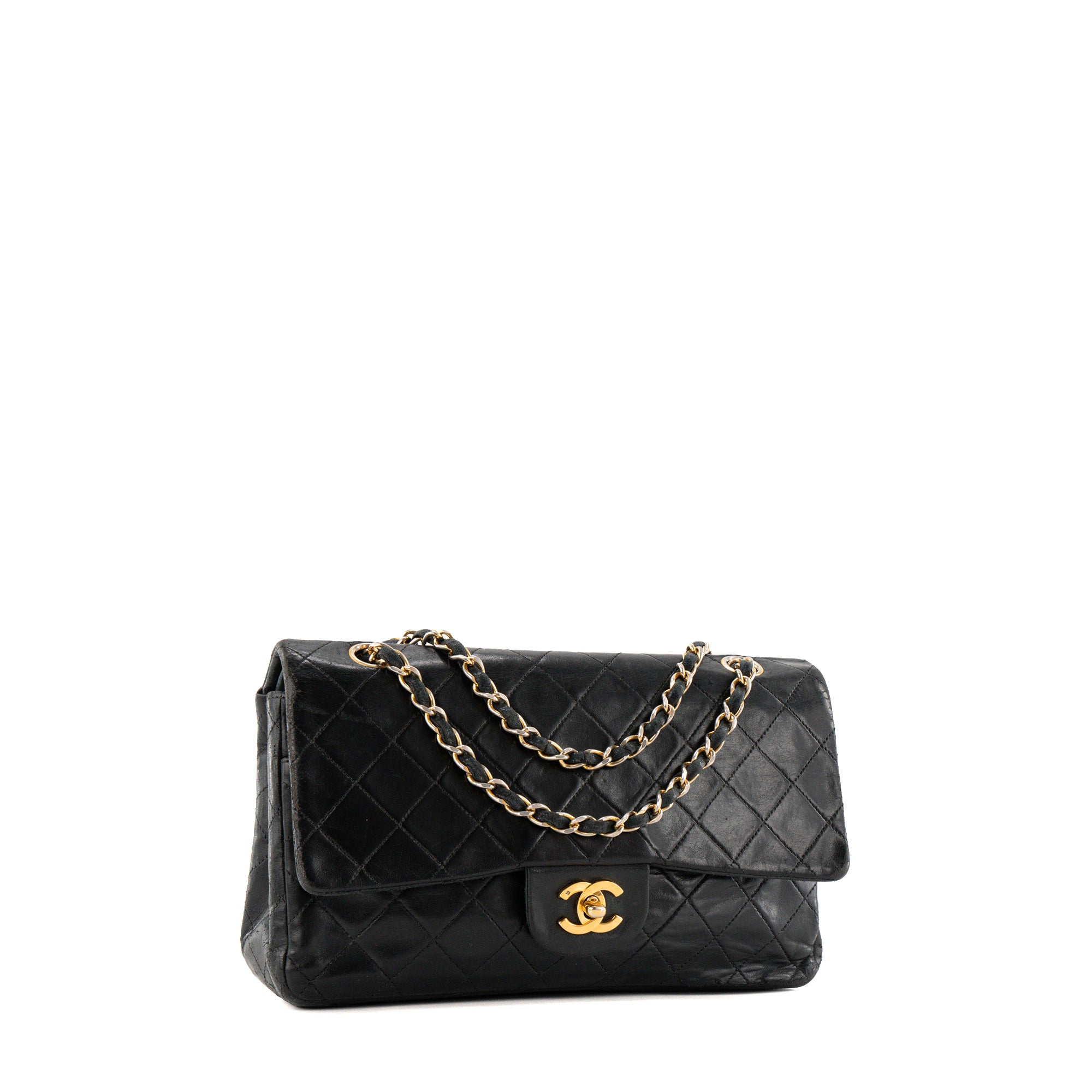 CHANEL - Sac à épaule Classique/Timeless 11.12 Chanel en cuir lisse noir vintage