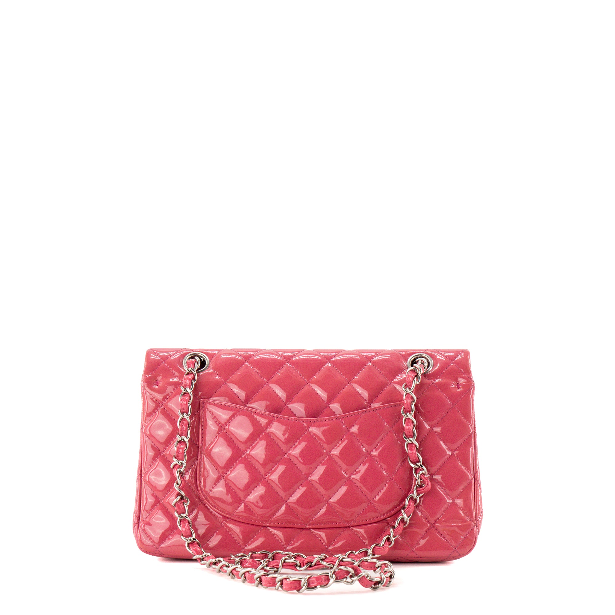 CHANEL - Sac à épaule Classique/Timeless 11.12 Chanel en cuir verni rose irisé
