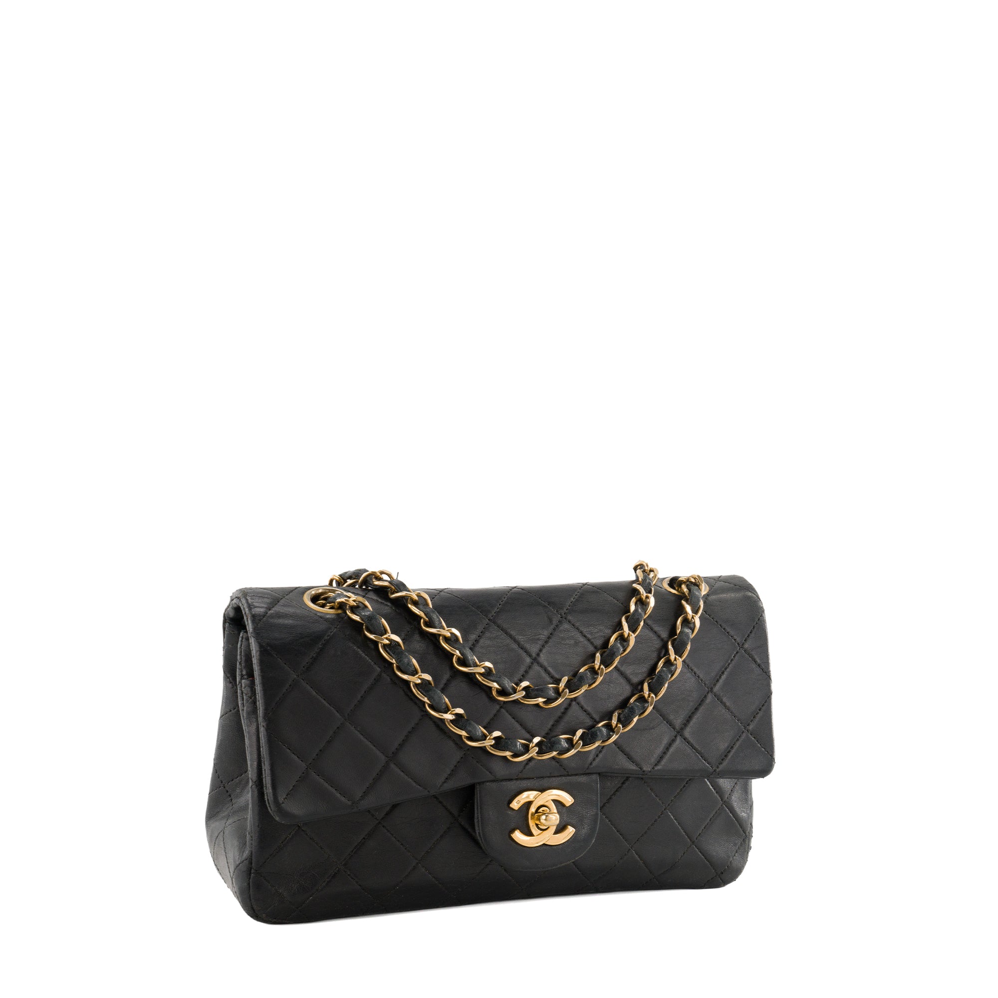 CHANEL - Sac à épaule Classique/Timeless 11.13 Small Chanel en cuir lisse noir vintage