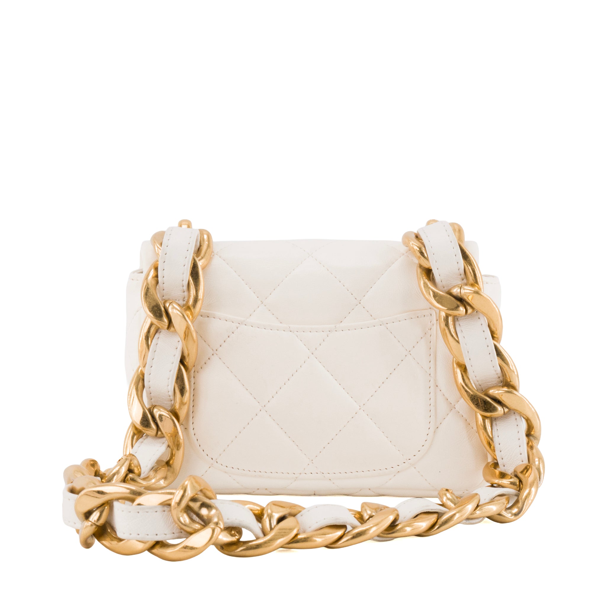 CHANEL - Sac à épaule Classique/Timeless Chain Chanel en cuir froissé blanc