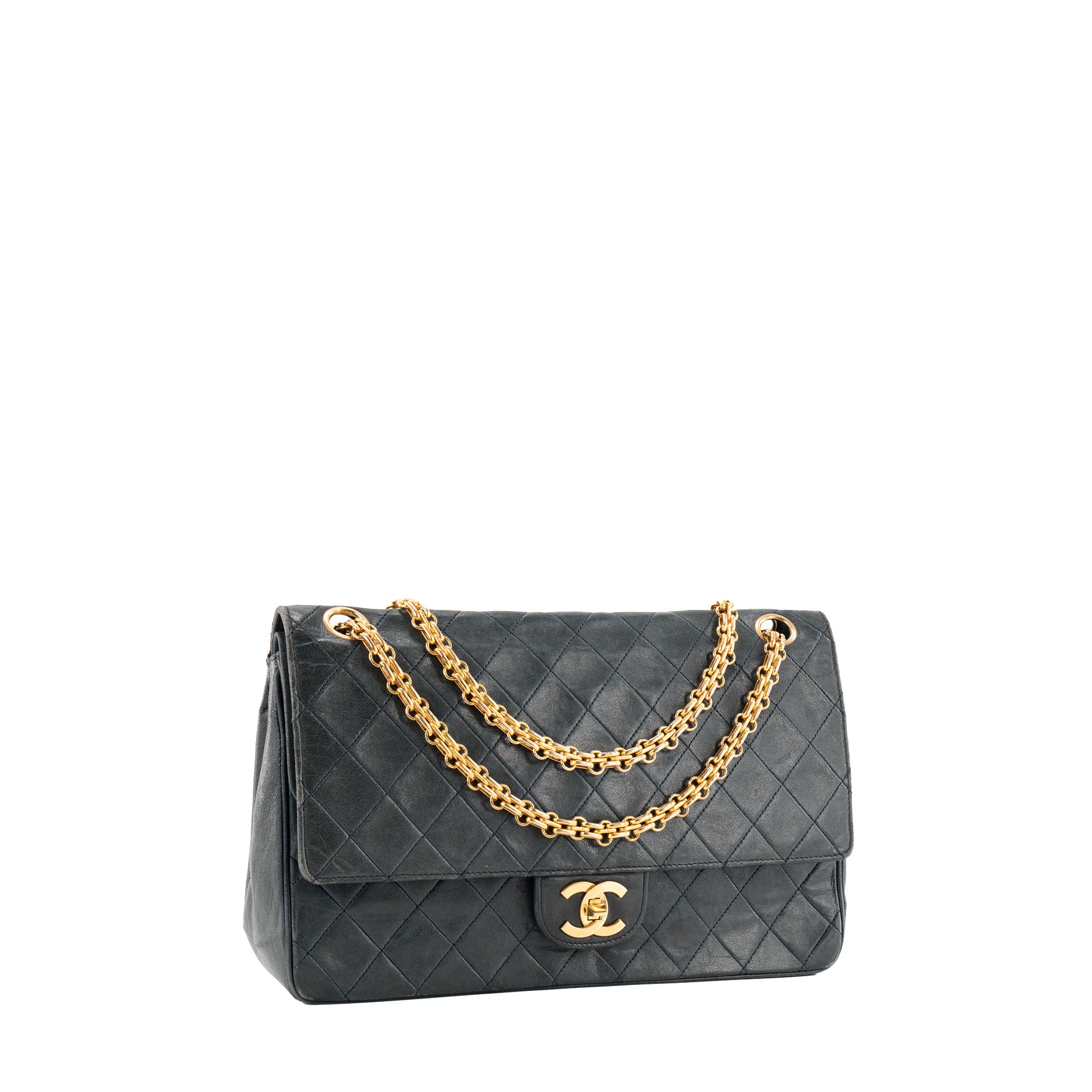 CHANEL - Sac à épaule Classique/Timeless Chanel en cuir lisse bleu vintage