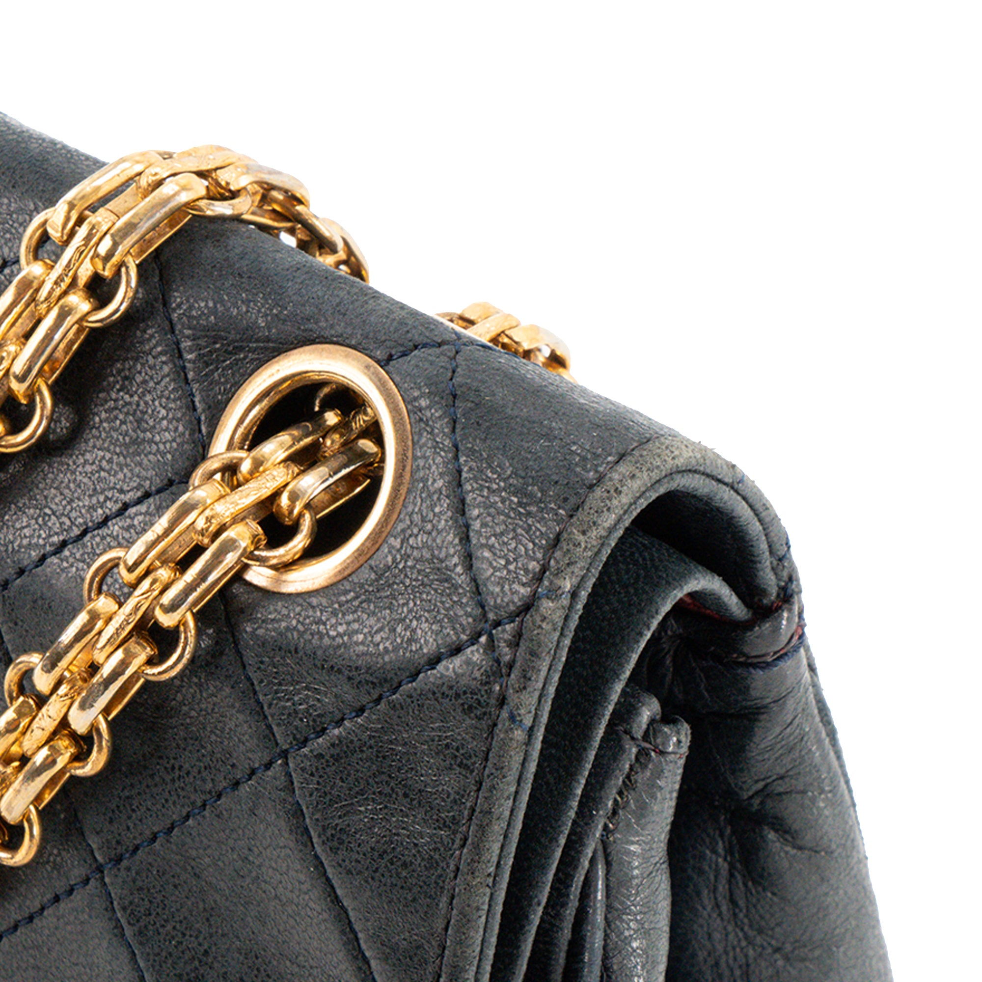 CHANEL - Sac à épaule Classique/Timeless Chanel en cuir lisse bleu vintage