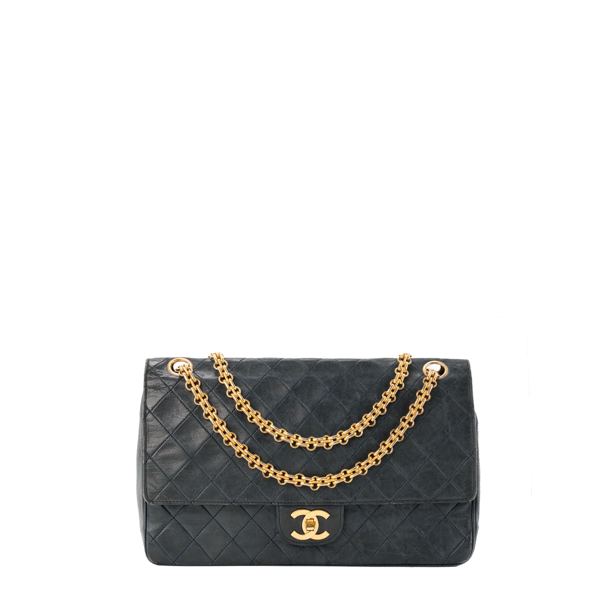 CHANEL - Sac à épaule Classique/Timeless Chanel en cuir lisse bleu vintage